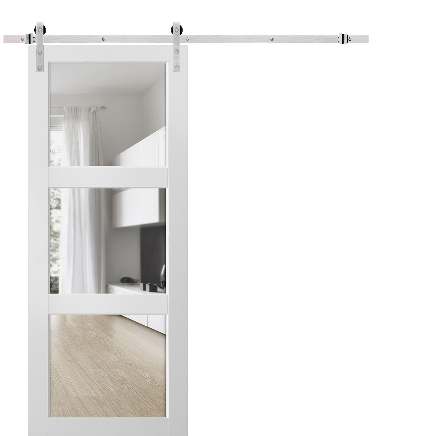 SARTODOORS 32-in X 84-in White Silk 1-panel Clear Glass Solid Core ...