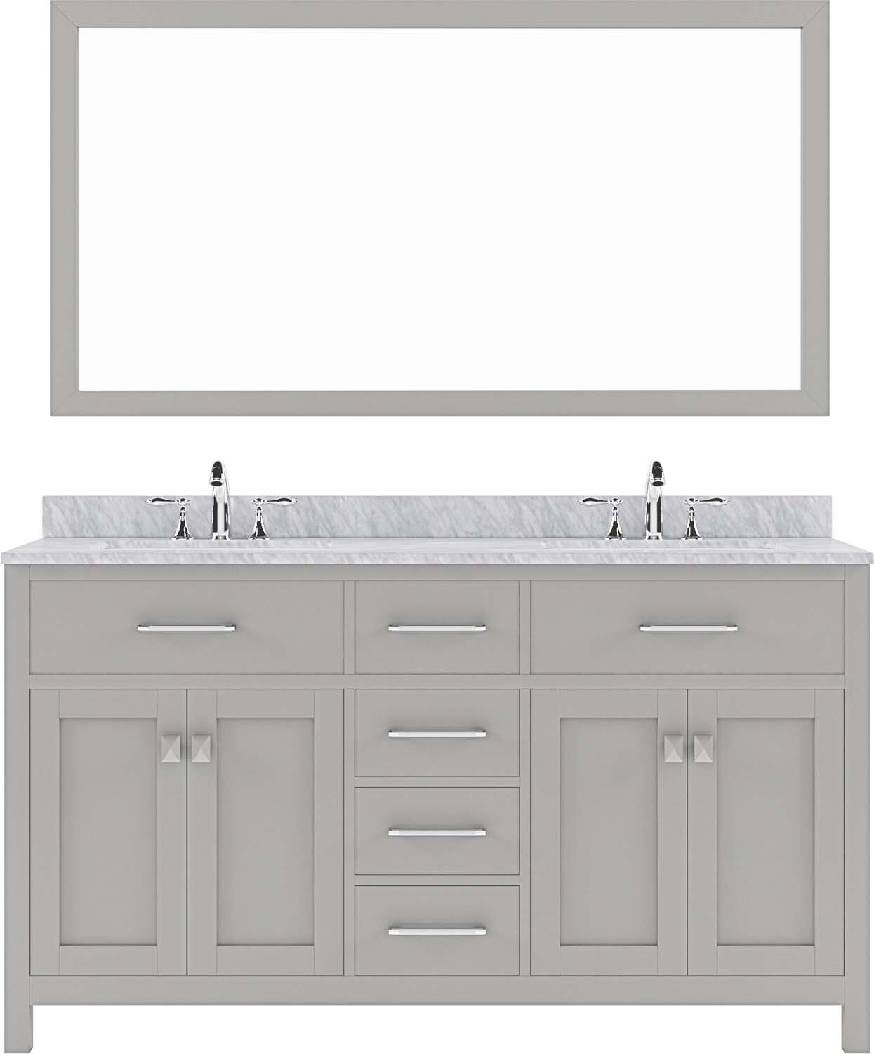 Virtu USA MD-2060-WMRO-CG-002 Caroline 60-in Cashmere Gray Undermount Double Sink Bathroom Vanity with Italian Carrara White Marble Top (Mirror and Faucet Included)