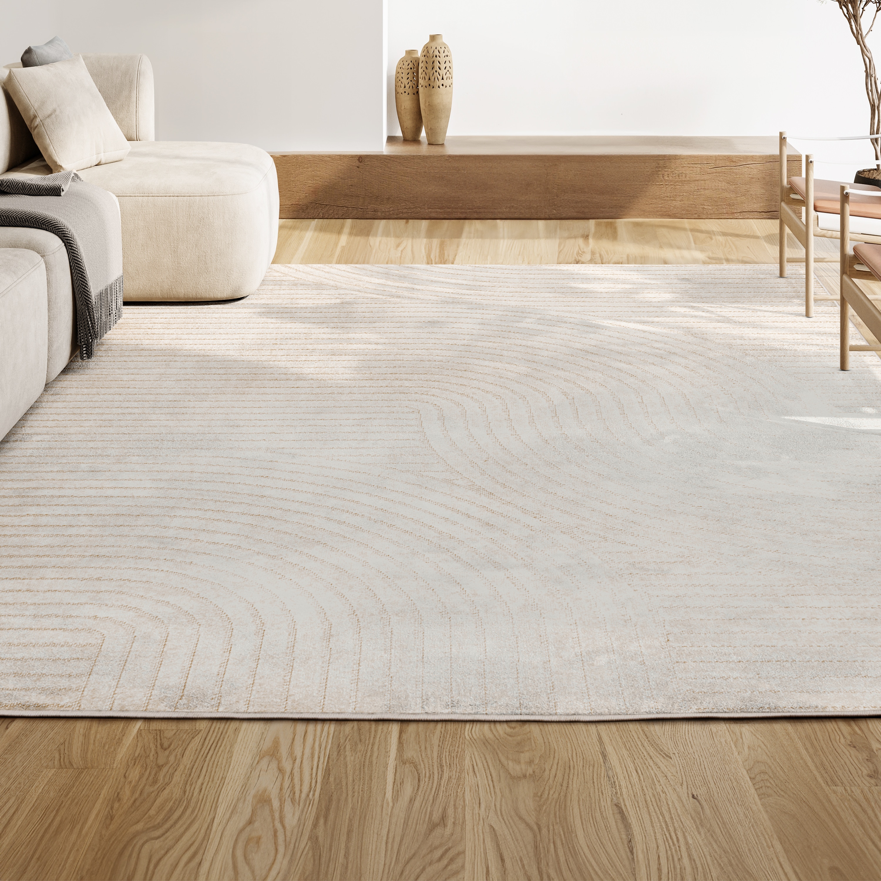 Scandinavian Ivory Geometric 35"x60" Synthetic Area Rug