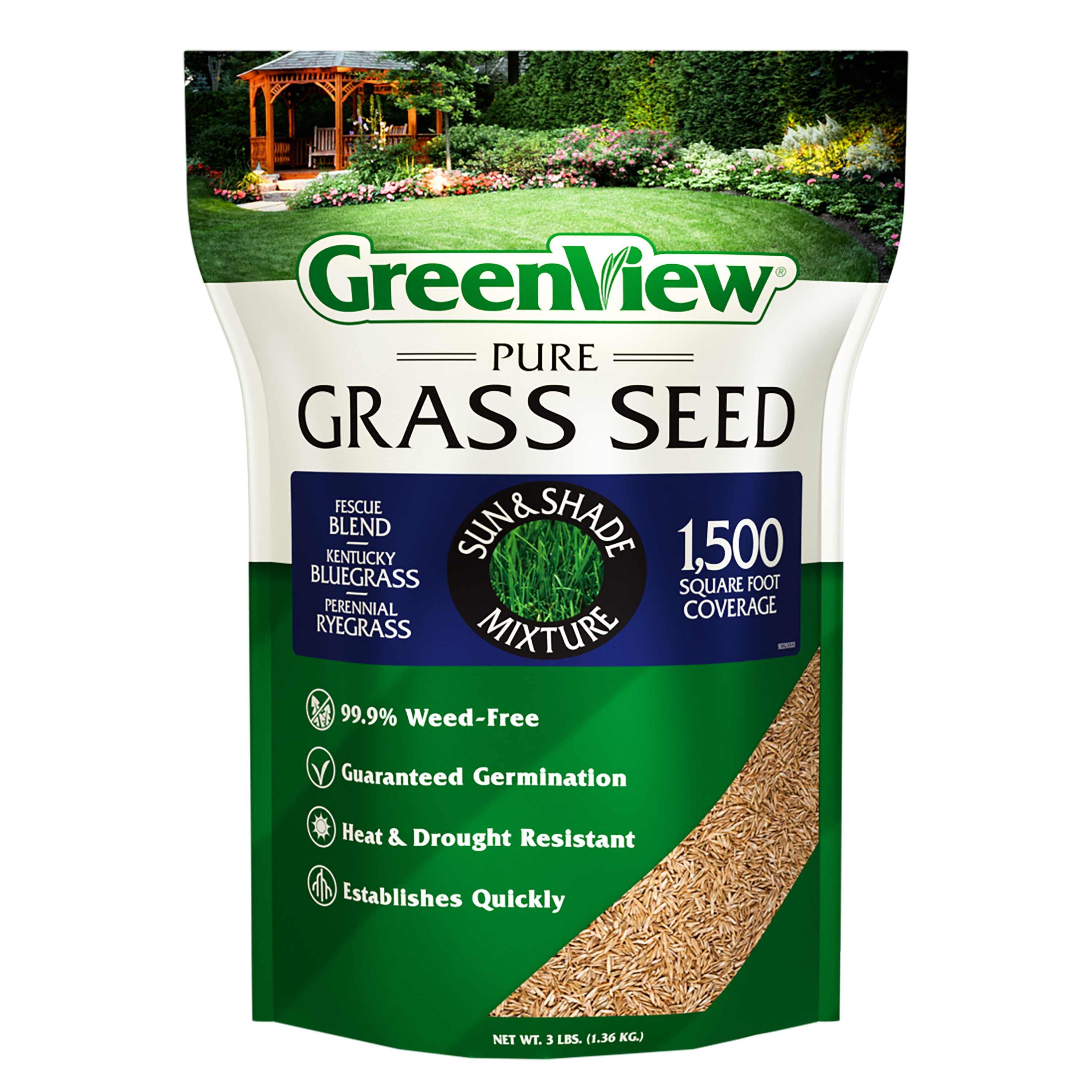 Greenview 2829336 Pure Seed Sun and Shade 3-lb Natural Mixture/Blend Grass Seed