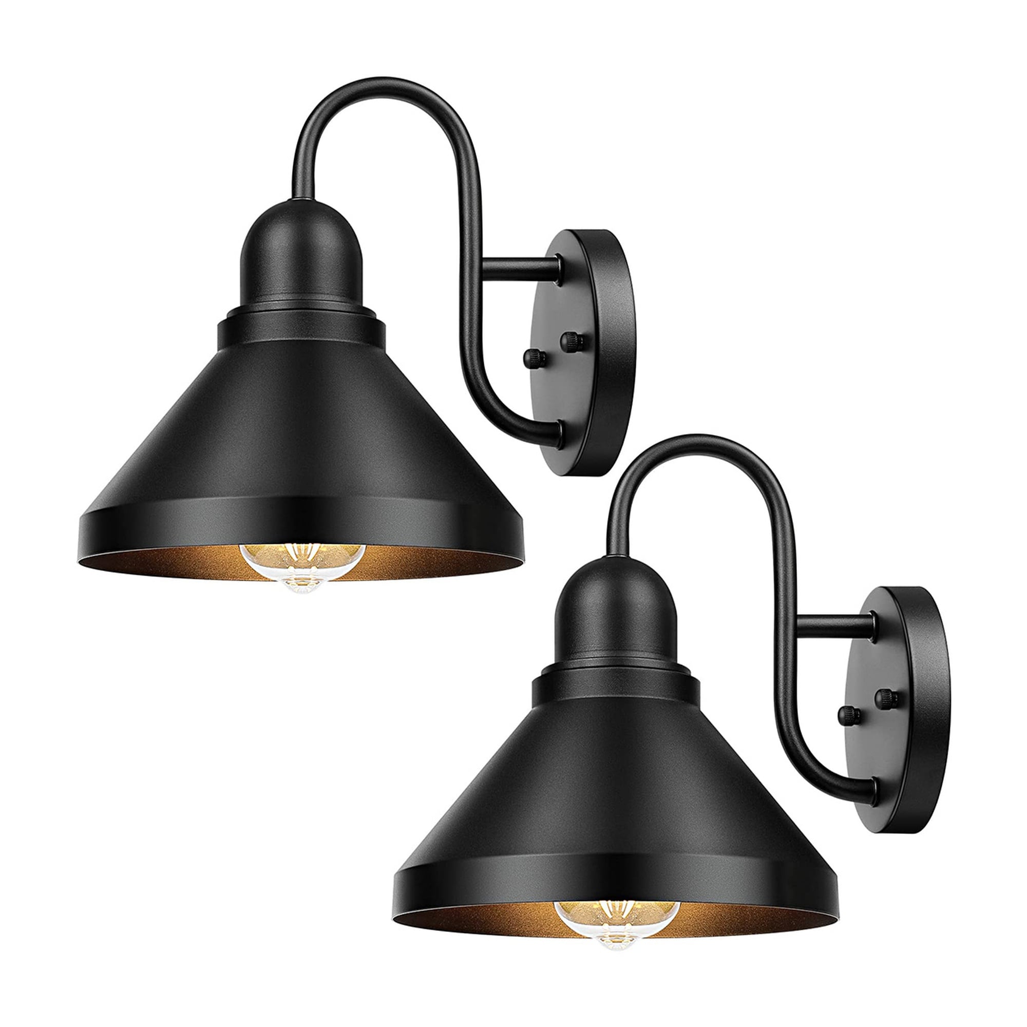Vrbgify  2 Pack Gooseneck Outdoor Barn Light Fixtures Black Metal Wall Sconce for Porch Garage Patio E26 Base Weather Resistant Anti Rust