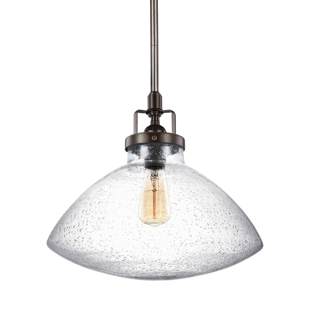 Generation Lighting 6514501-710 Belton 1 -Light Bronze Transitional Clear glass Bowl Medium Hanging Pendant light