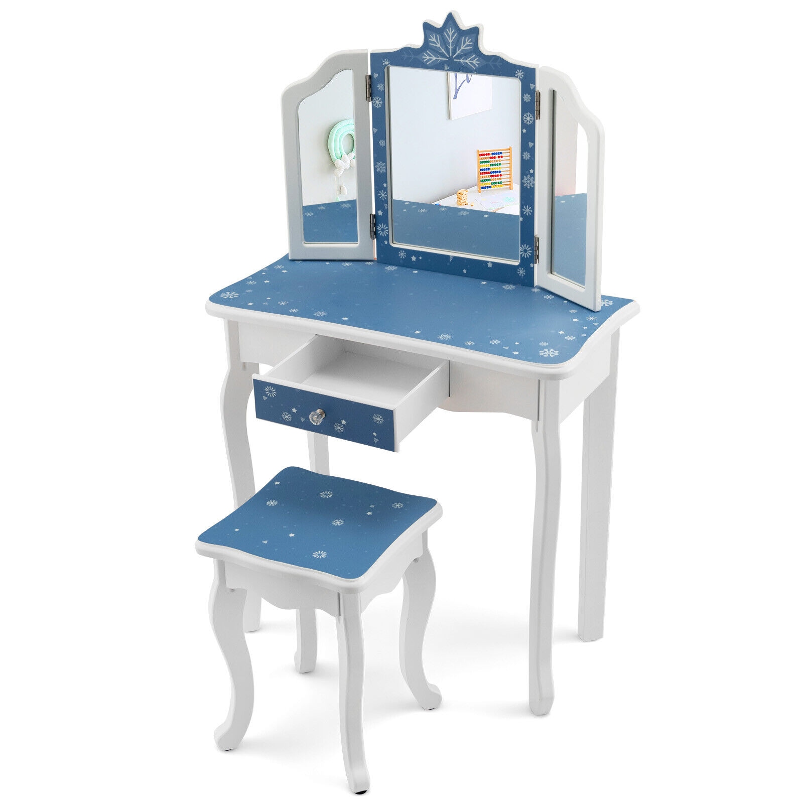 Slickblue D-CO-LB-SU96001YH 23-in Pink/Blue Makeup Vanity with Detachable Top Storage Drawer and Chair for Playroom Kids Bedroom