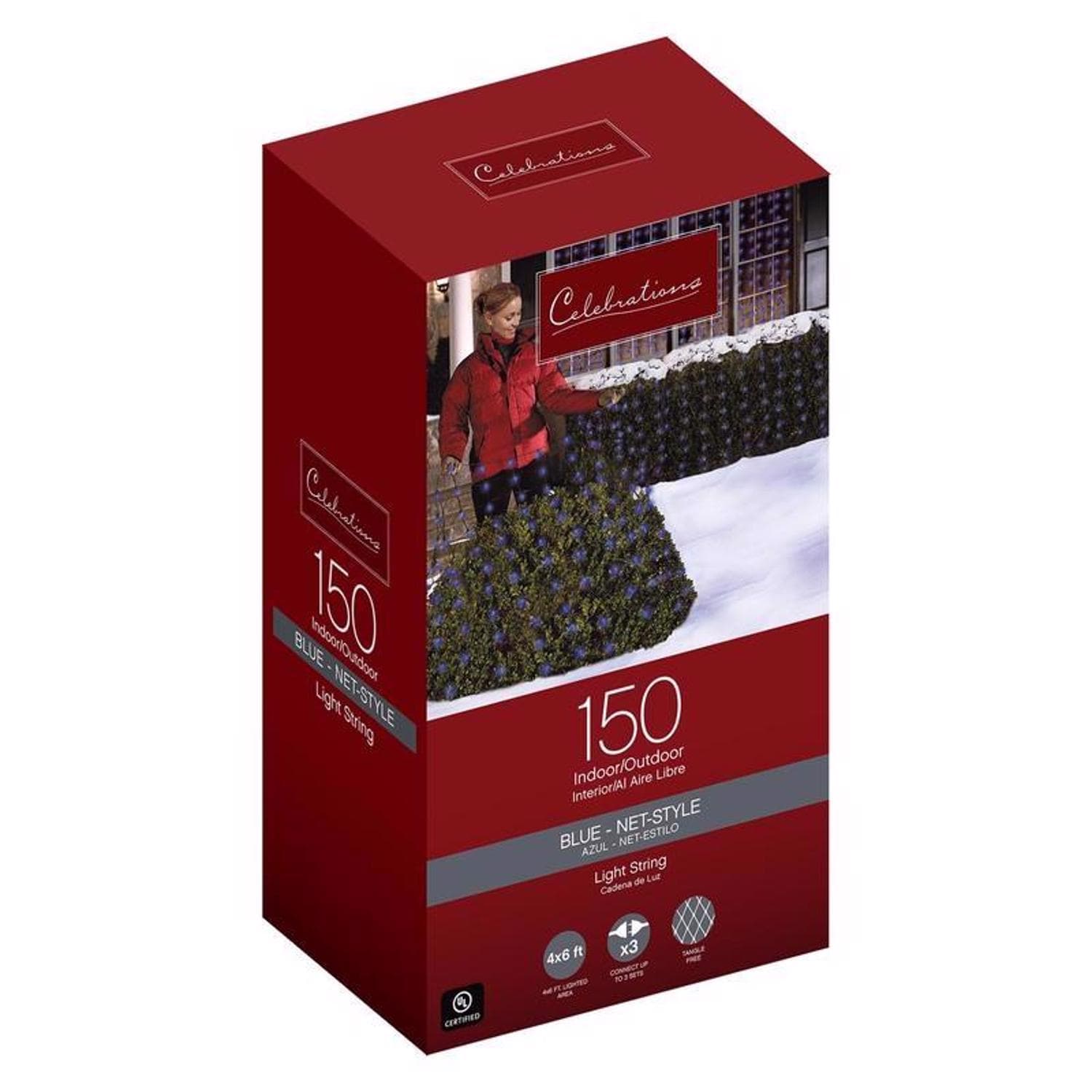 Celebrations  Red Incandescent Mini Blue 150 ct Net Christmas Lights 6 ft.