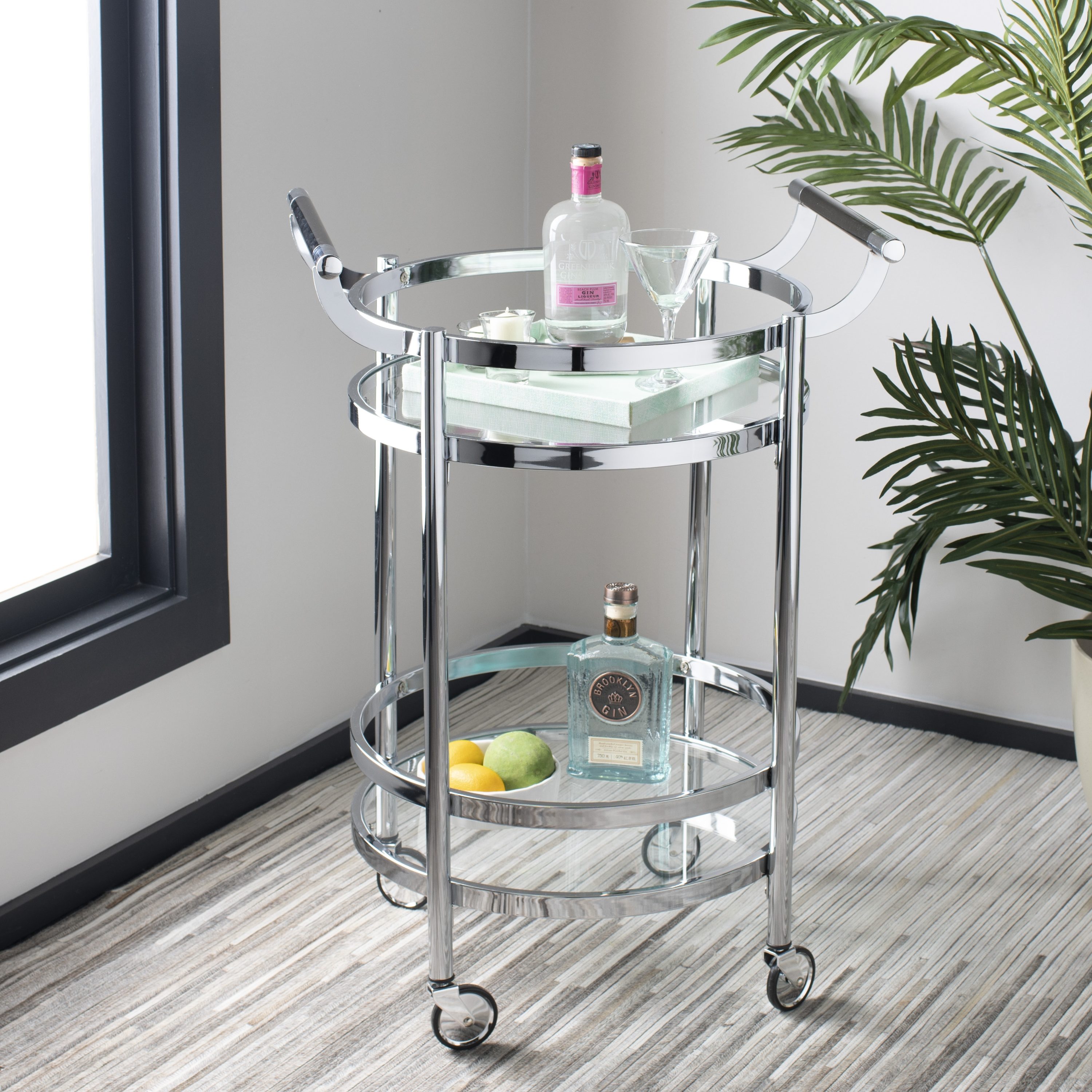Safavieh BCT8001C Chrome Metal Base with Glass Rolling Kitchen Cart ( 23.8-in x 19.9-in x 34.0-in )
