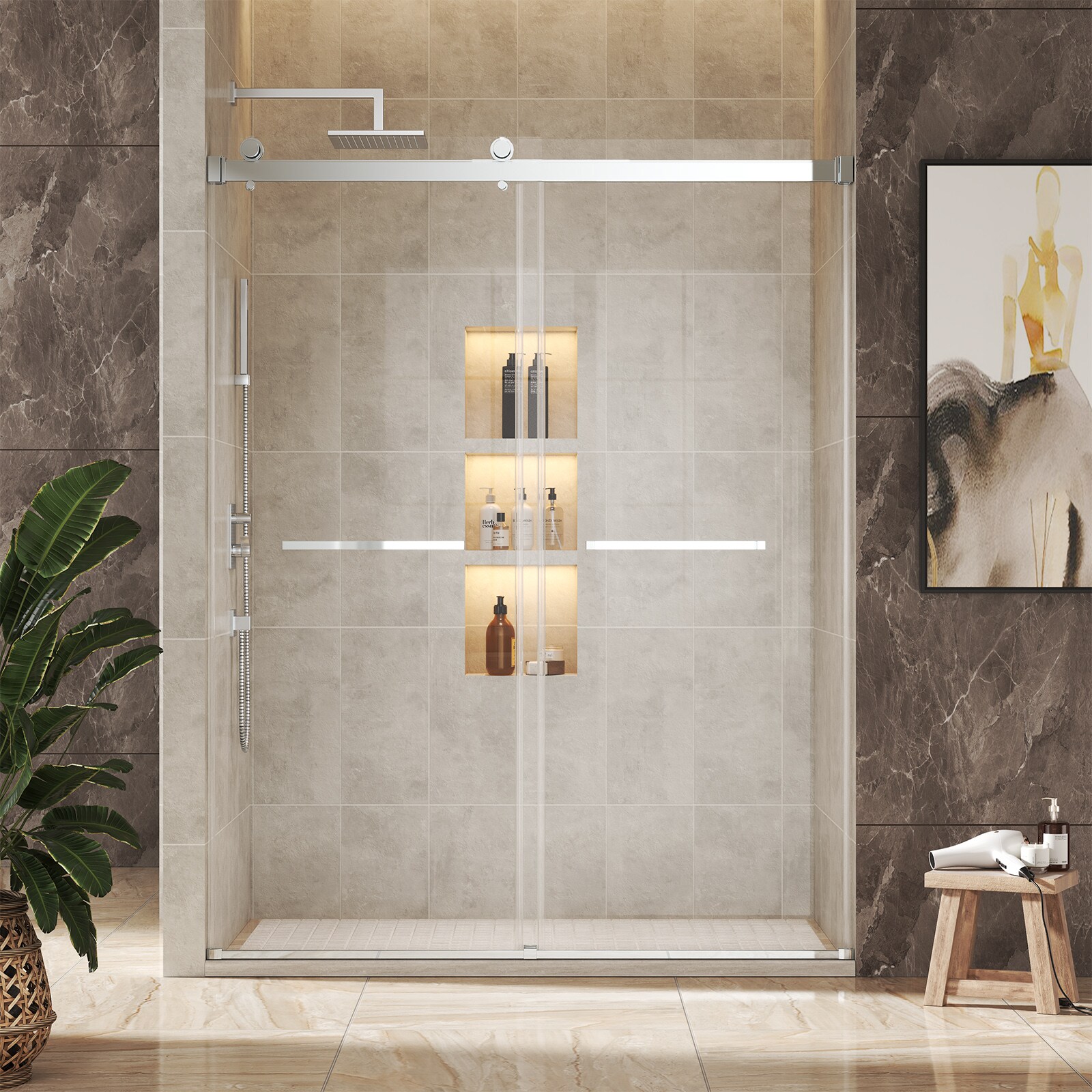 CASAINC - Chrome 44-in to 48-in W x 76-in H Frameless Clear Glass Bypass Sliding Shower door