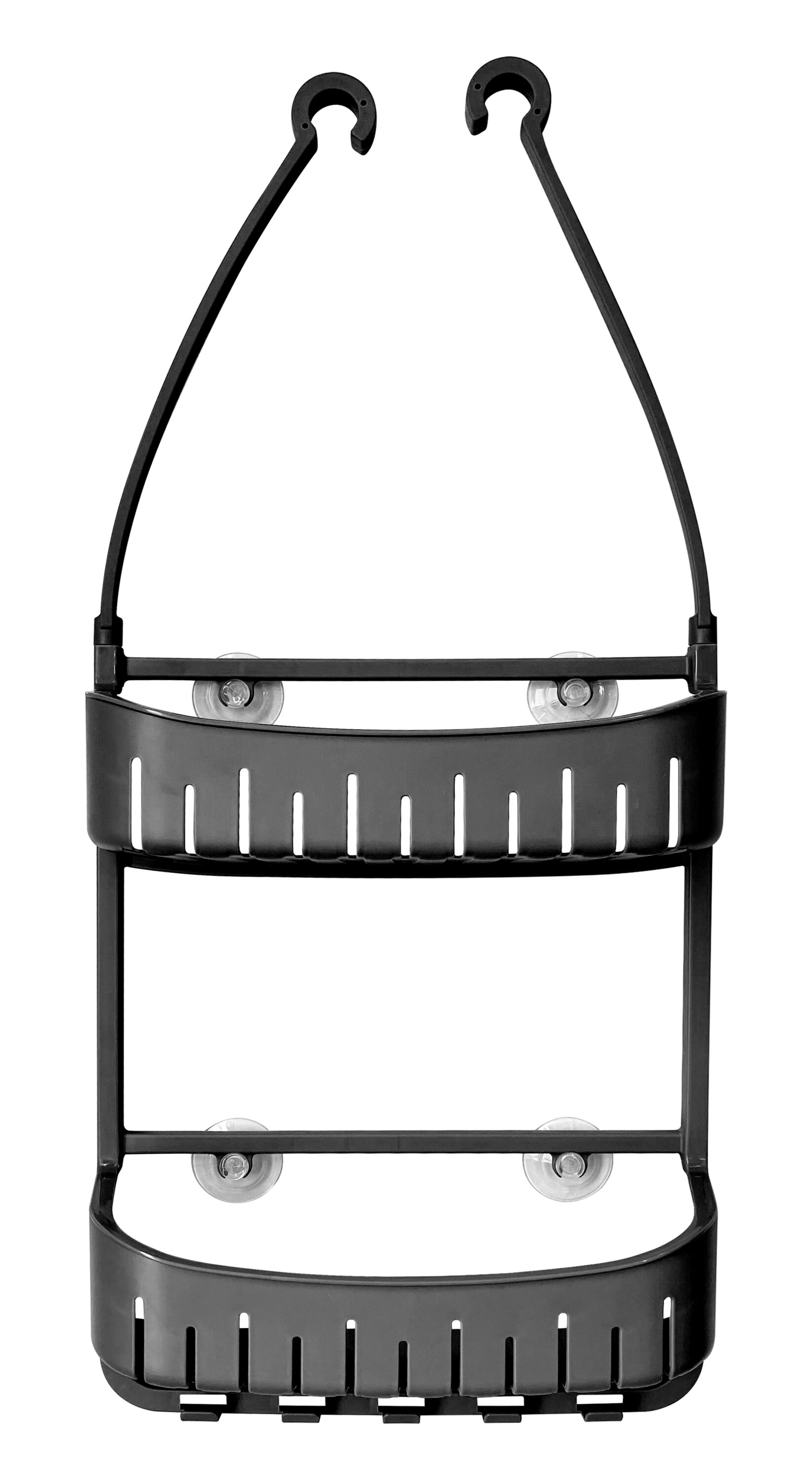 Cameo C7465 2-Tier Hanging Bathroom Shower Caddy Adjustable Mounting Arms Loofah and Razor Hooks Suction Cups Polypropylene Rust-Resistant