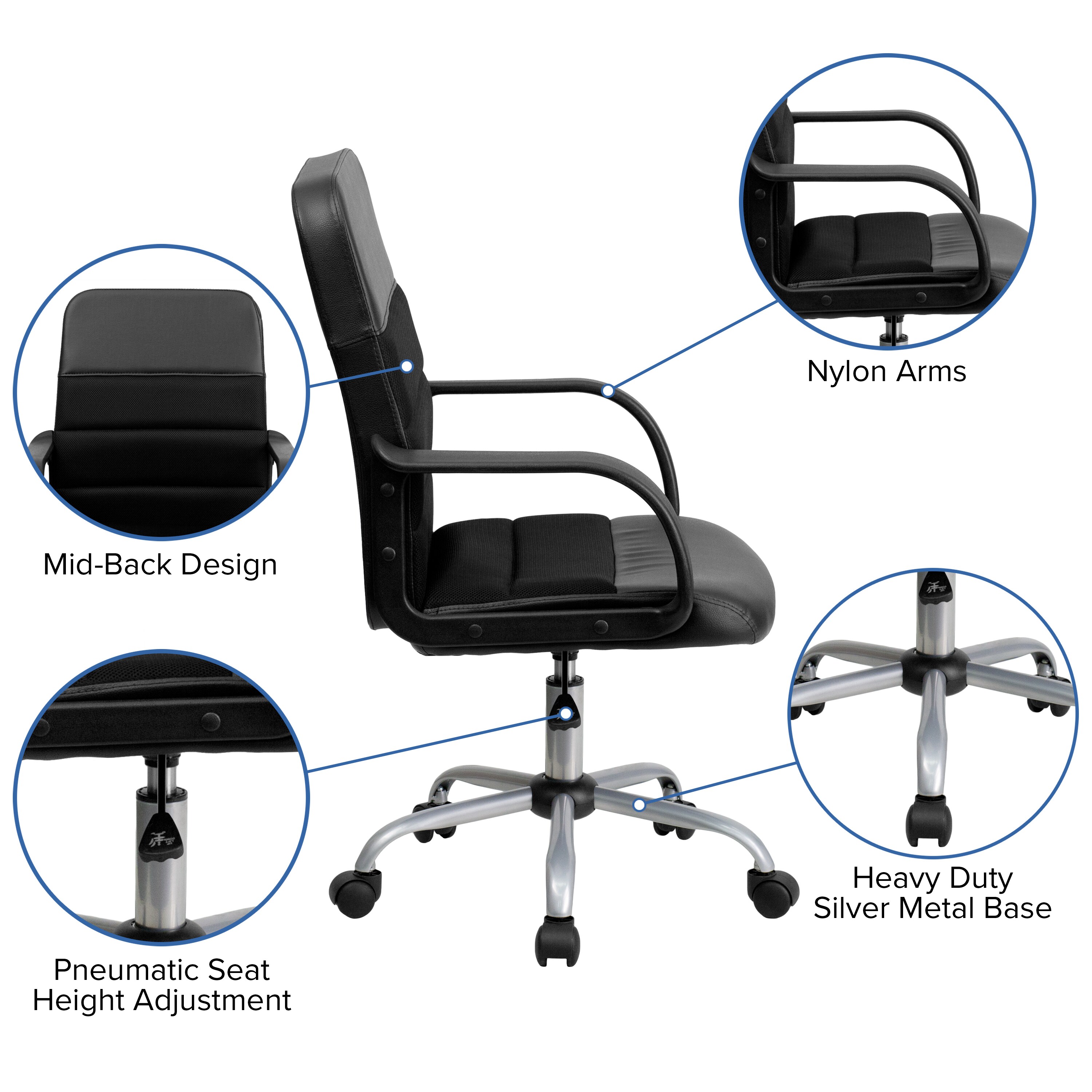 Flash Furniture Fundamentals Mid-Back Black LeatherSoft-Padded Task Office Chair with Arms