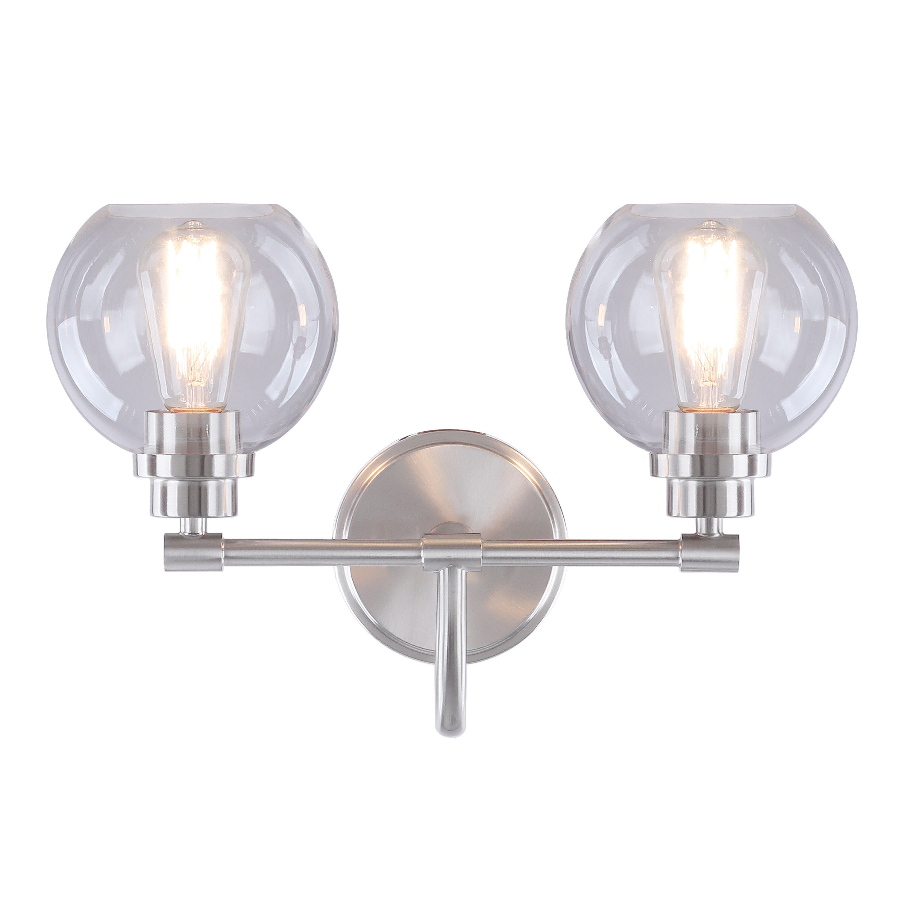 16.5" Brushed Nickel 2-Light Vanity Light with Clear Glass Shades