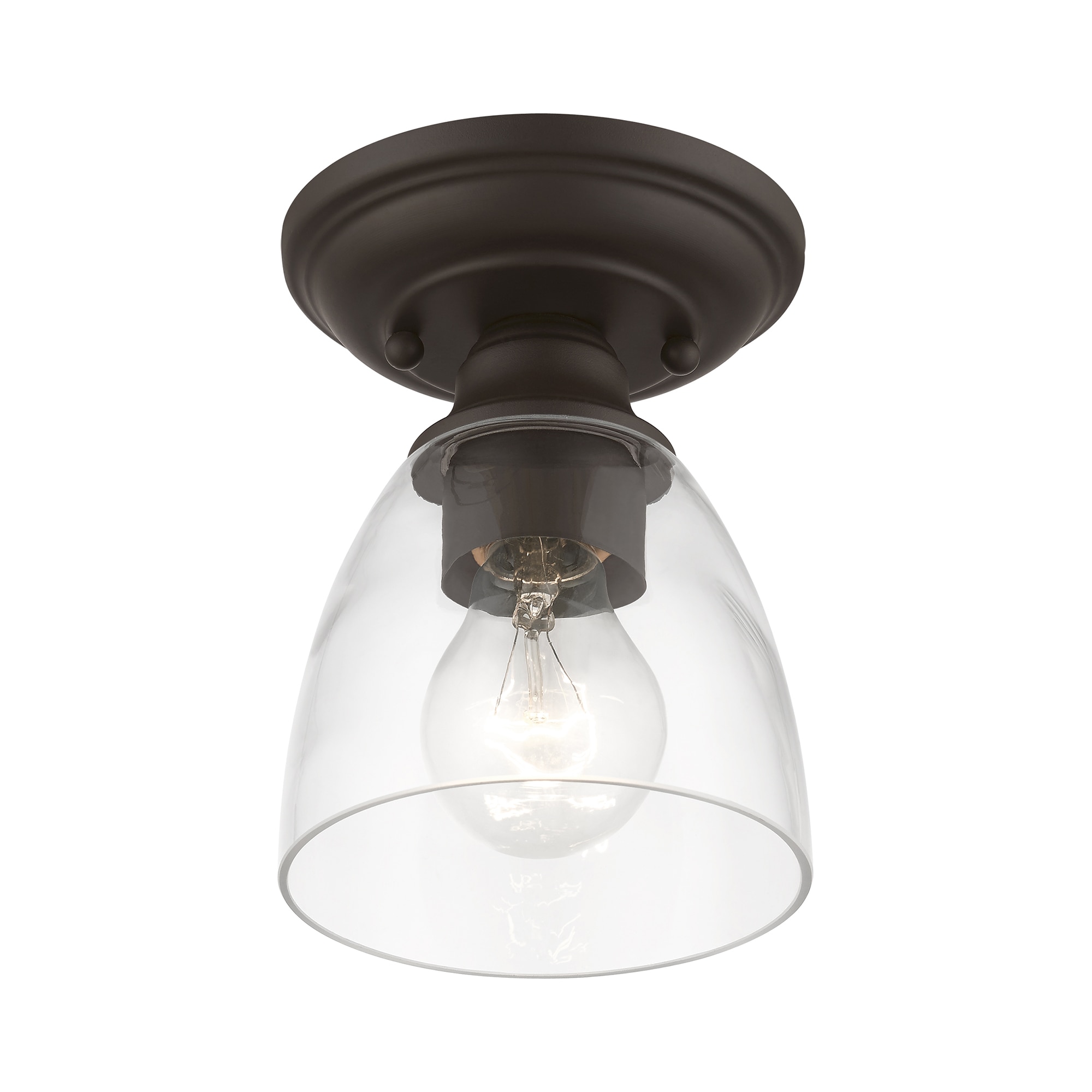 Bronze Contemporary 1-Light Flush Mount with Clear Hand-Blown Glass