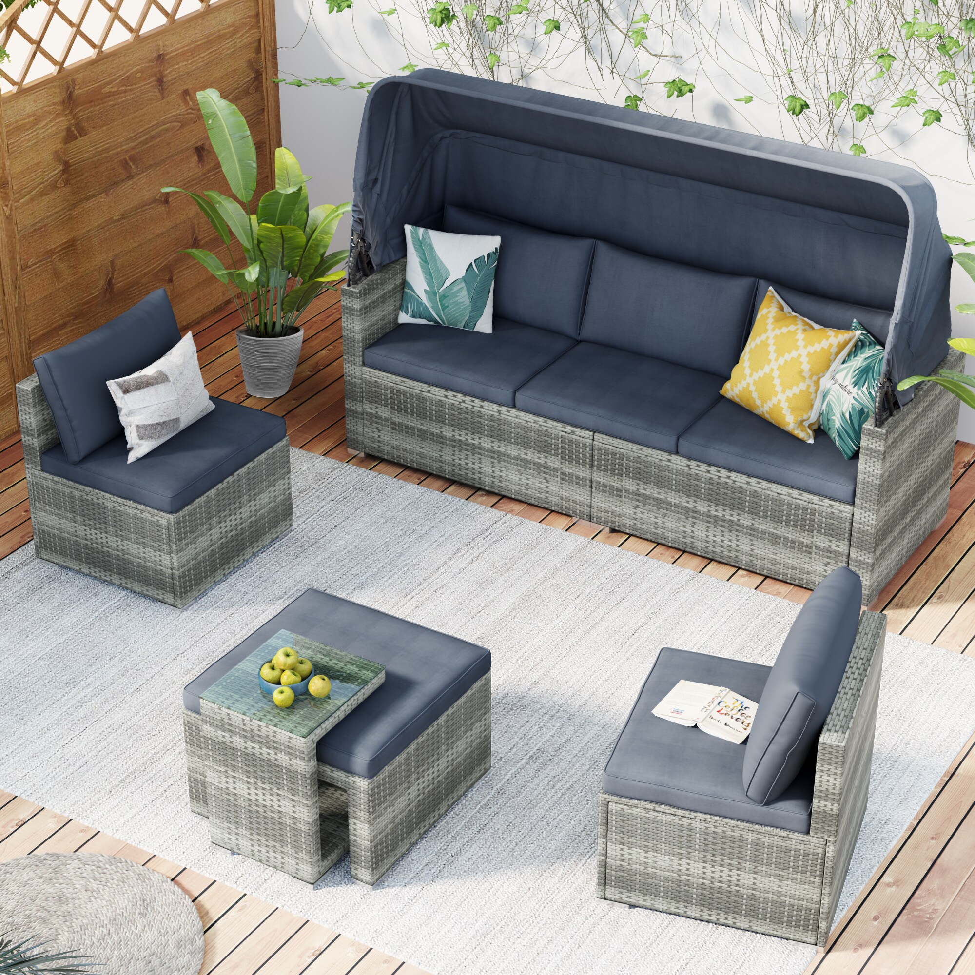 Clihome 4-Piece Rattan Patio Conversation Set with Gray Cushions in the  Patio Conversation Sets department at | Alle Sofas