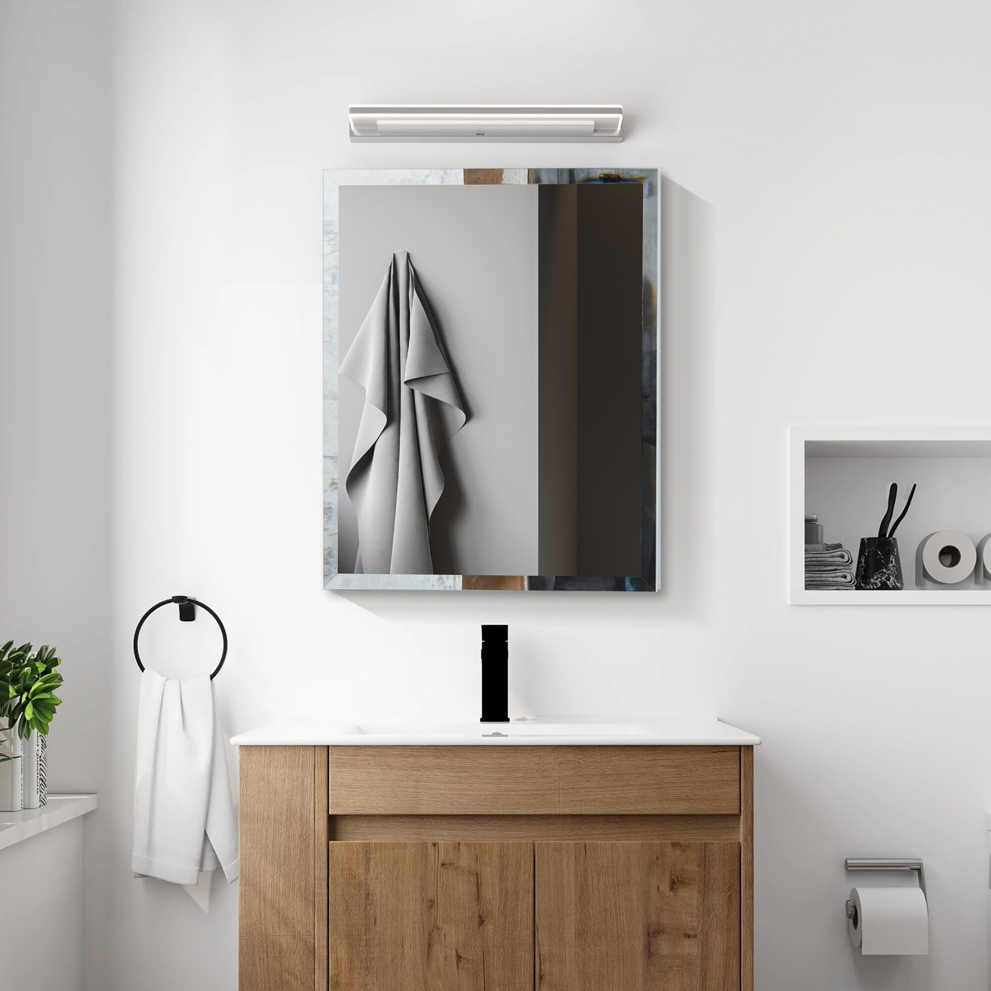 Forclover 00754318825182 KF 20-Inches x 26-Inches Surface/Recessed Mount Satin Mirrored Rectangle Soft Close Medicine Cabinet