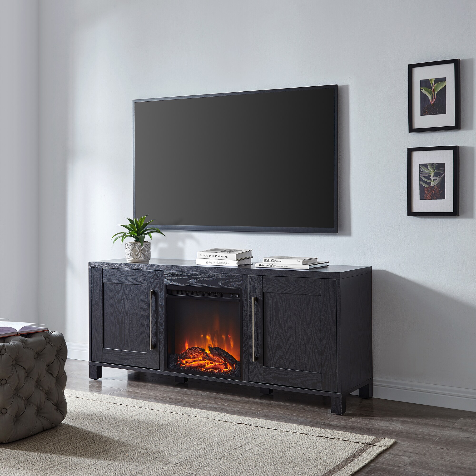 Hailey Home Chabot Transitional Black Grain Tv Stand (Accommodates TVs ...