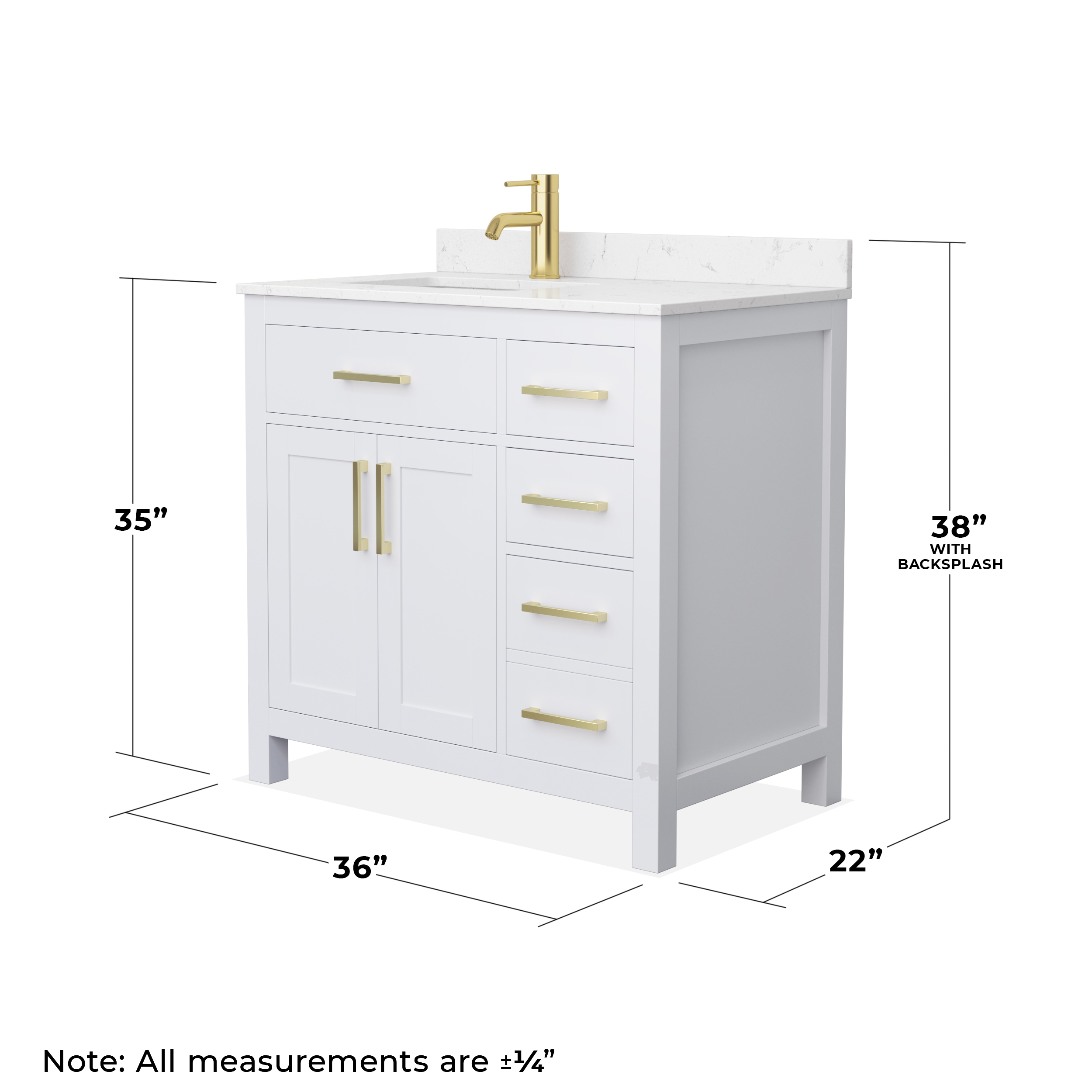 Beckett 36" White Freestanding Single Bathroom Vanity with Carrara Cultured Marble Top