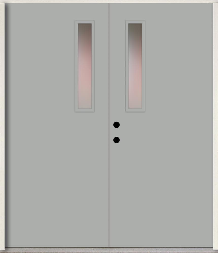 RELIABILT LO1063595 Spotlights 64-in x 80-in x Fiberglass 1/4 lite Right-hand inswing Infinity Gray Paint Painted Prehung Double Front Door Insulating core