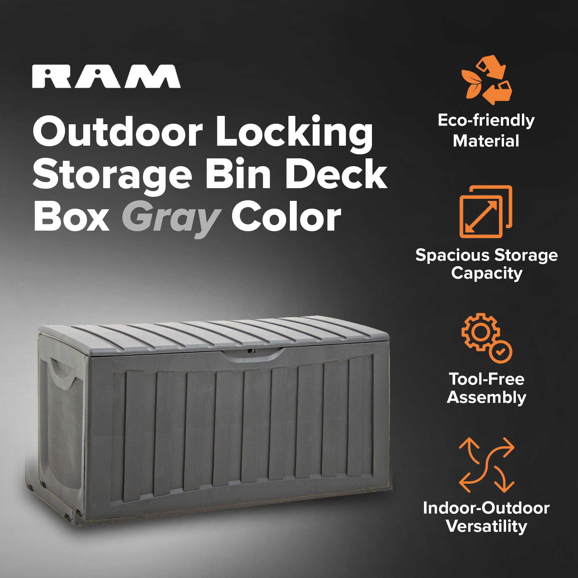 Gray 90 Gallon Lockable Plastic Deck Storage Box with Wheels
