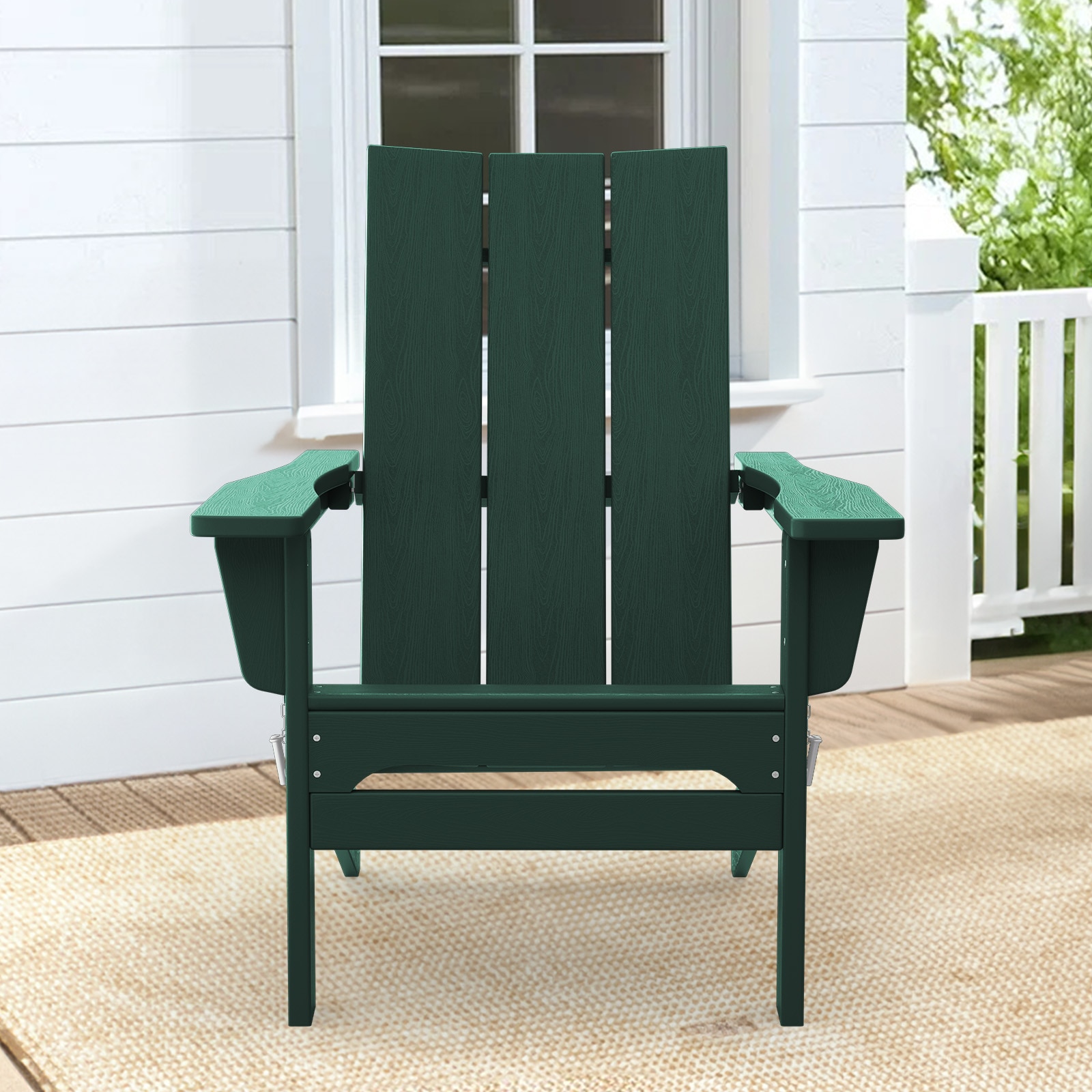 JEAREY PEHQZDY-GN Modern Foldable Chair Stackable Green HDPE Frame Stationary Balcony Chair with Slat Seat