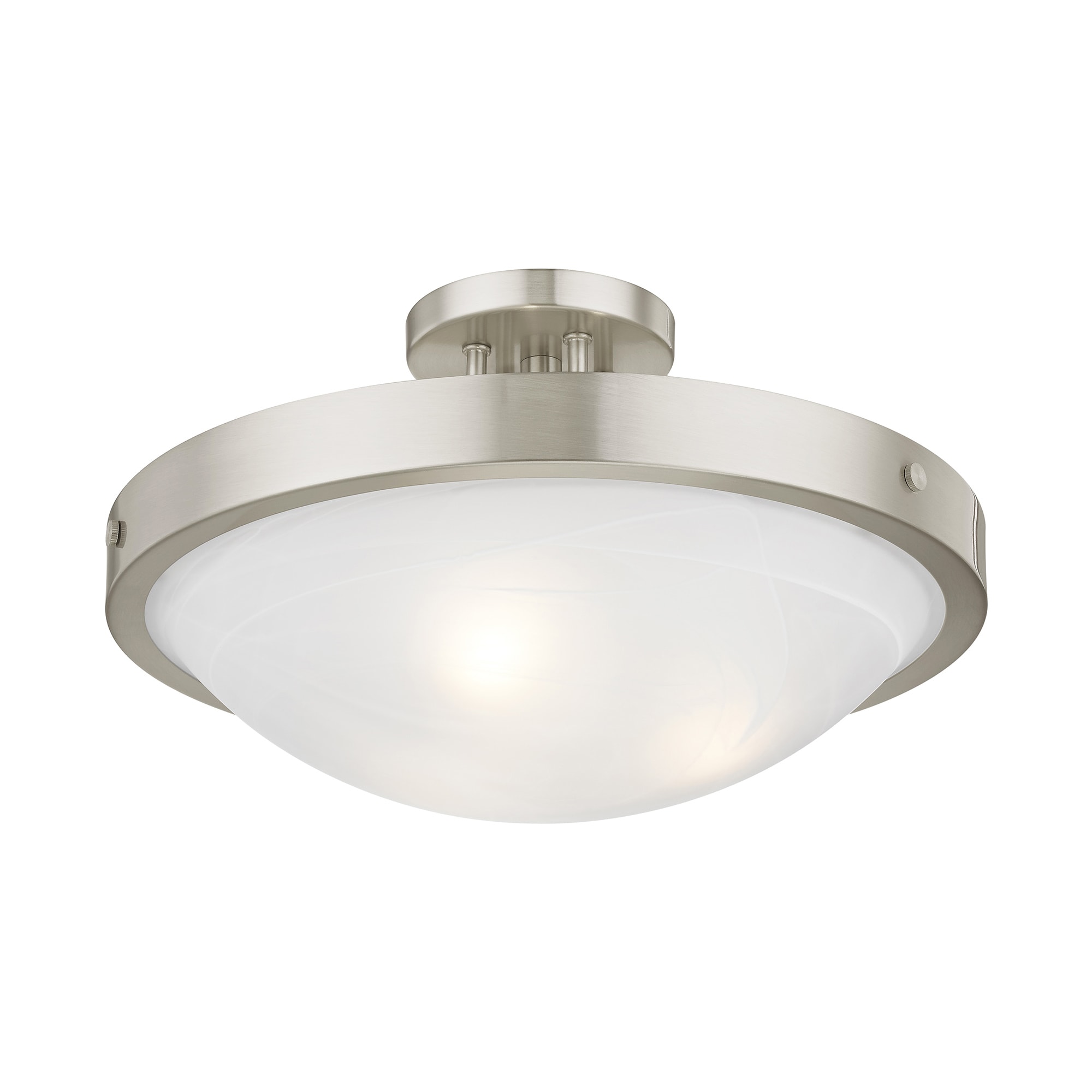 Brighton Alabaster Glass Bowl 3-Light Semi-Flush Mount in Brushed Nickel