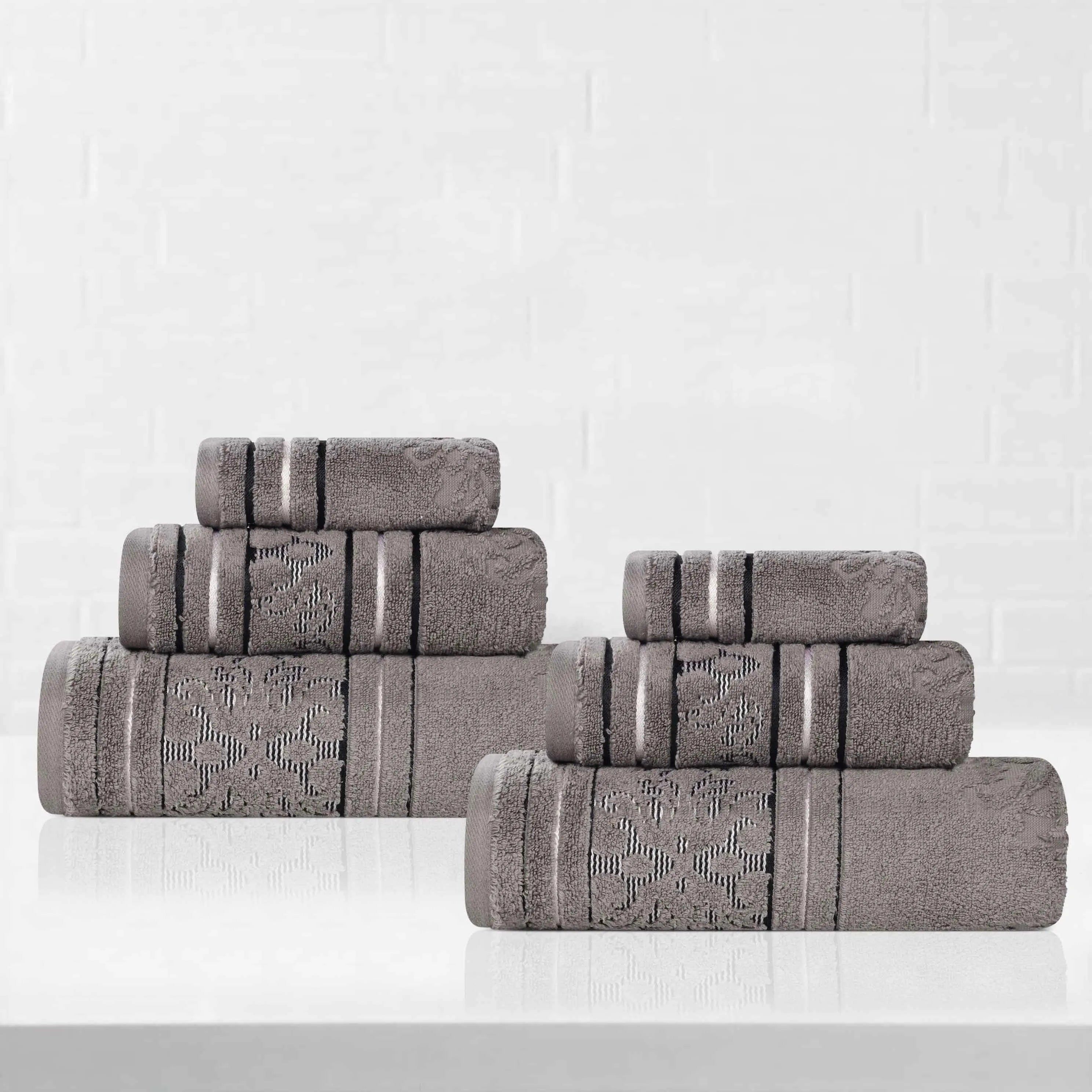 Slickblue 6-Piece Cotton Floral Jacquard Bathroom Towel Set with Bath Towels Hand Towels and Washcloths Multiple Color Options #D-SI-10197