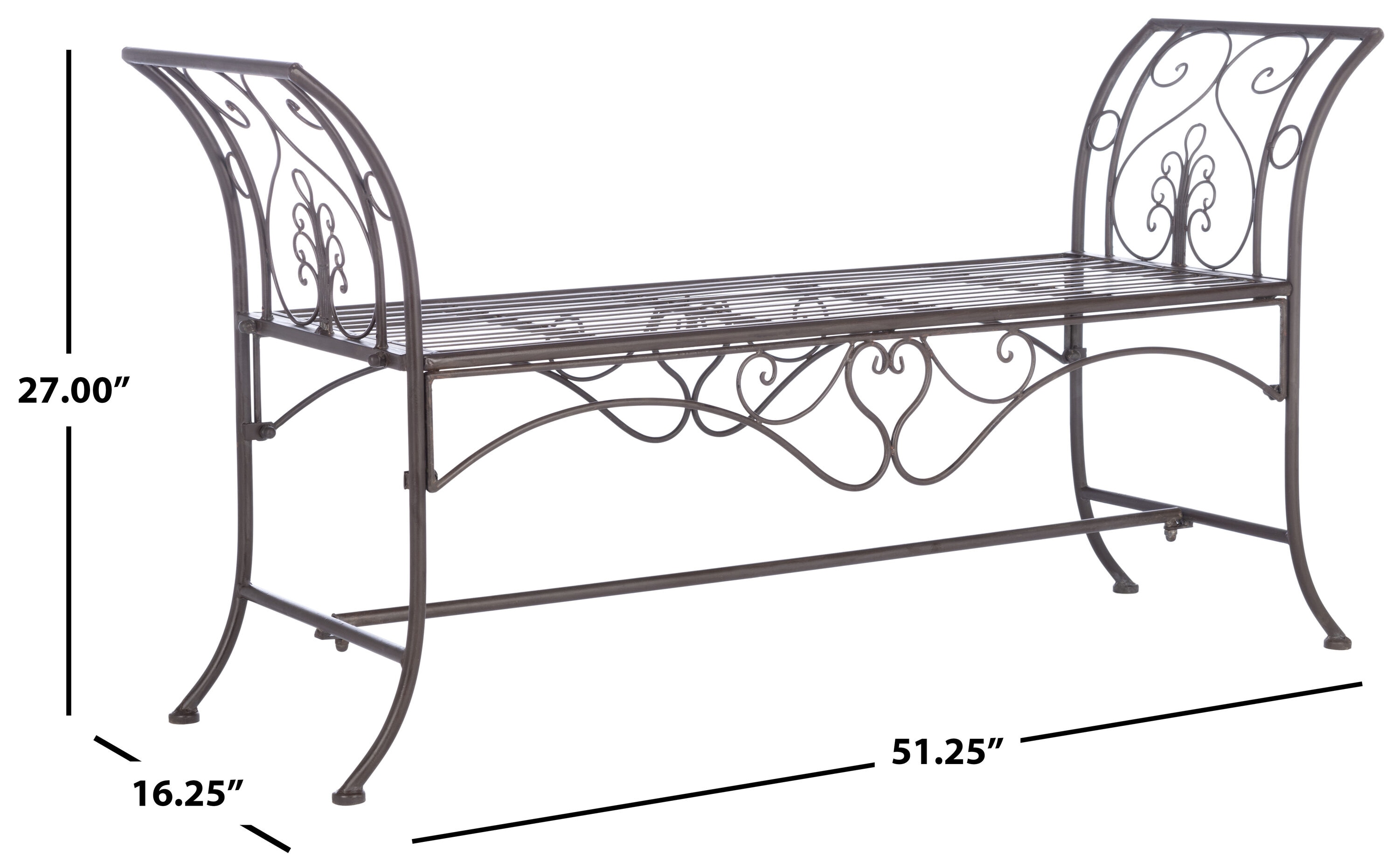 Victorian Elegance Rustic Brown Wrought Iron Outdoor Garden Bench