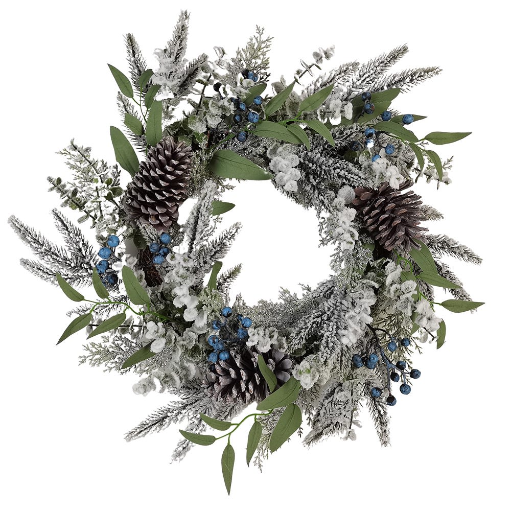 24-Inch Un-Lit Decorated Rattan Wreath with Blueberries