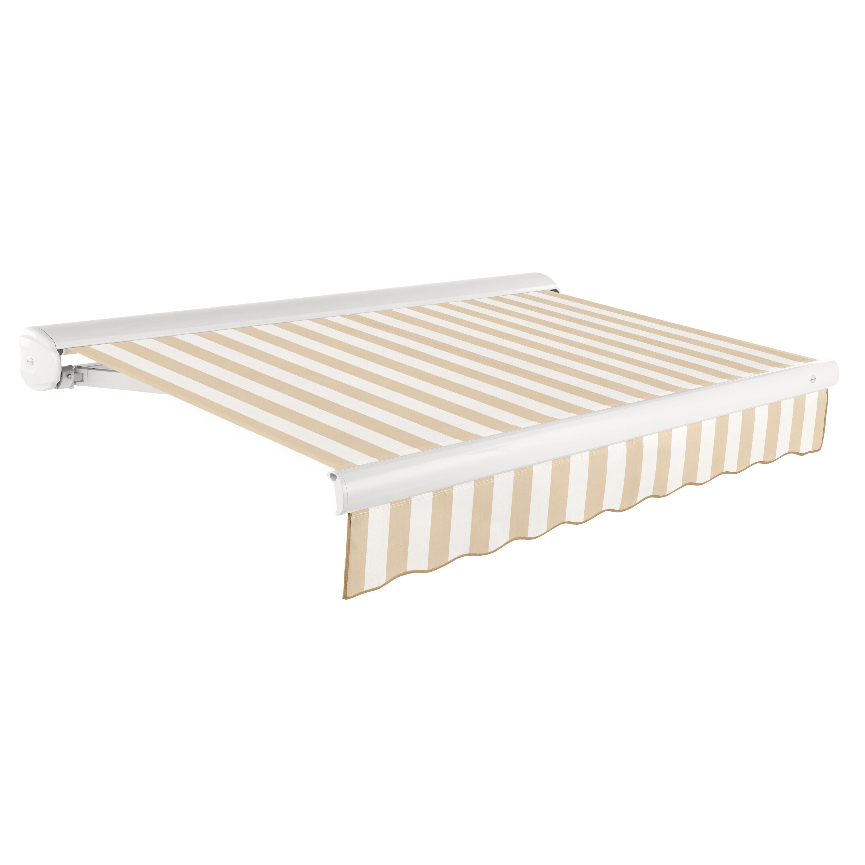 Awntech KWM16-L-LW Full Cassette Manual 192-in Wide x 120-in Projection x 10-in Height Fabric Linen/White Stripe Striped Manual Retractable Patio Awning