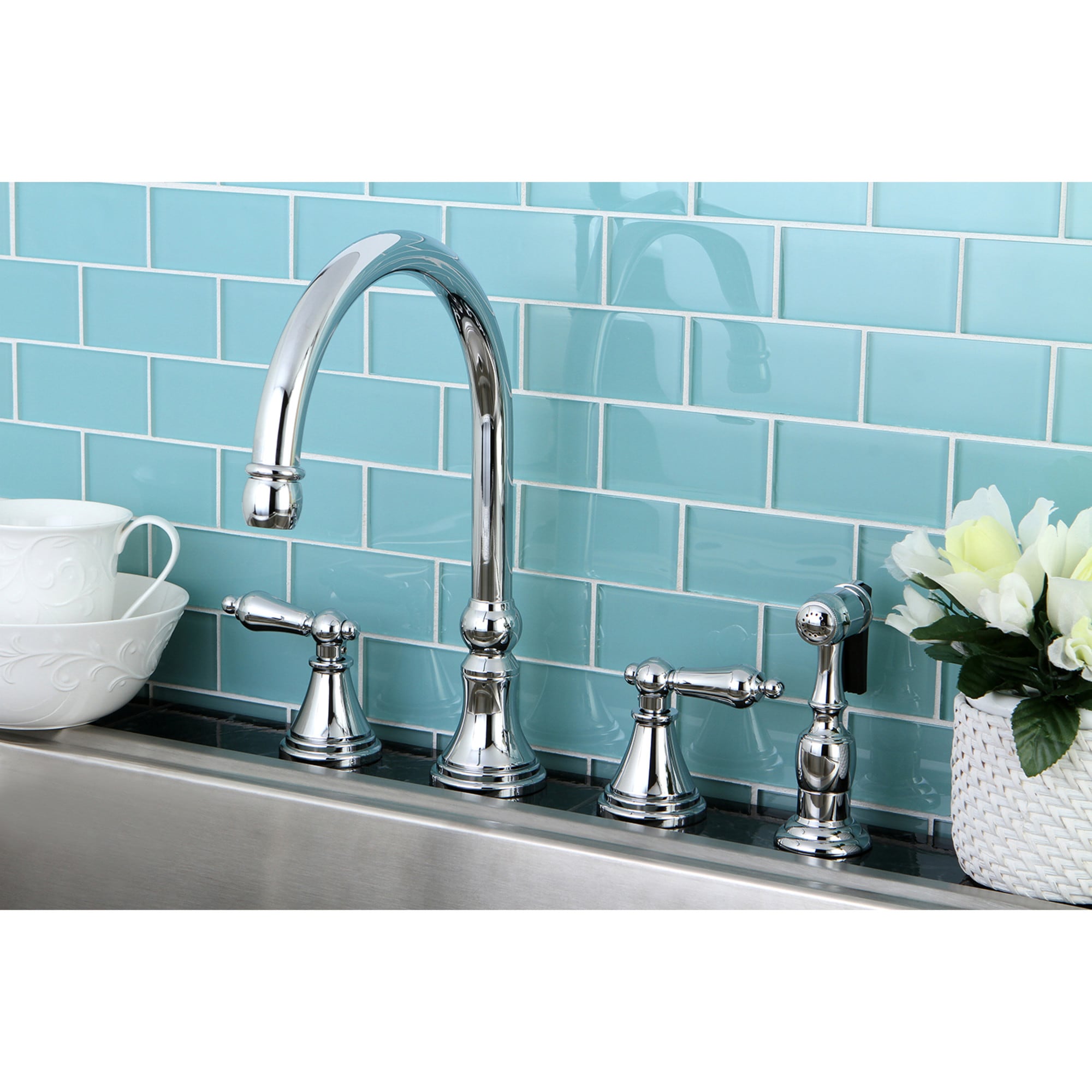 Elements of Design ES2791ALBS Chrome Double Handle Deck-mount Kitchen Faucet ( Side Sprayer Included )