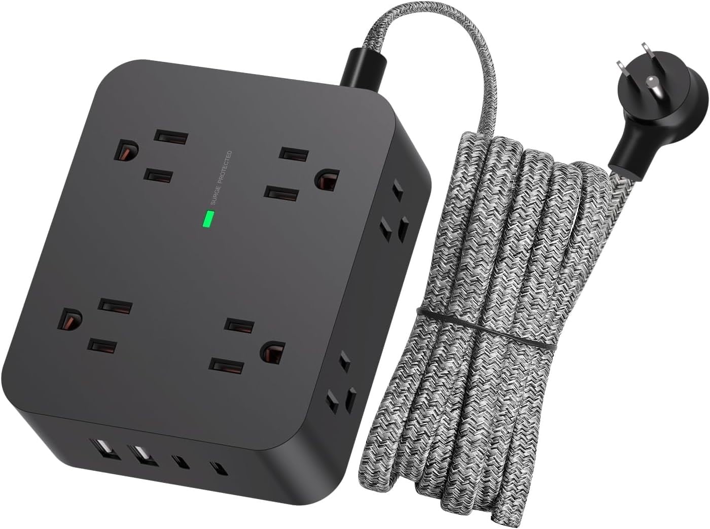 Anqtovp  12 in 1 Power Strip Surge Protector 8 AC Outlets 4 USB Ports 2 USB C 3 Side Wide Space 6 Ft Flat Plug Extension Cord Wall Mount 1 Piece