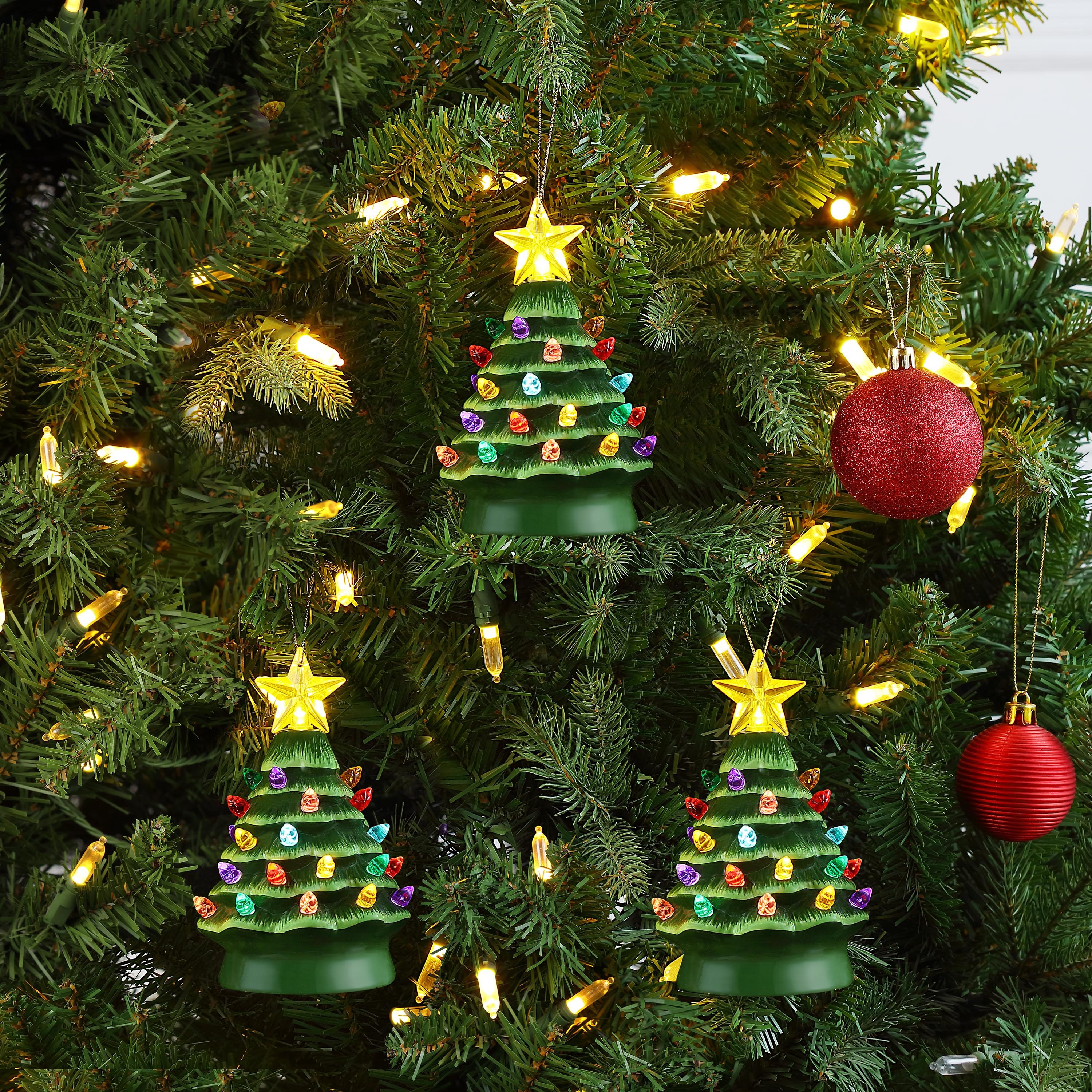 Northlight 5 Green Battery-operated Led Retro Ceramic Christmas Tree  Ornament : Target