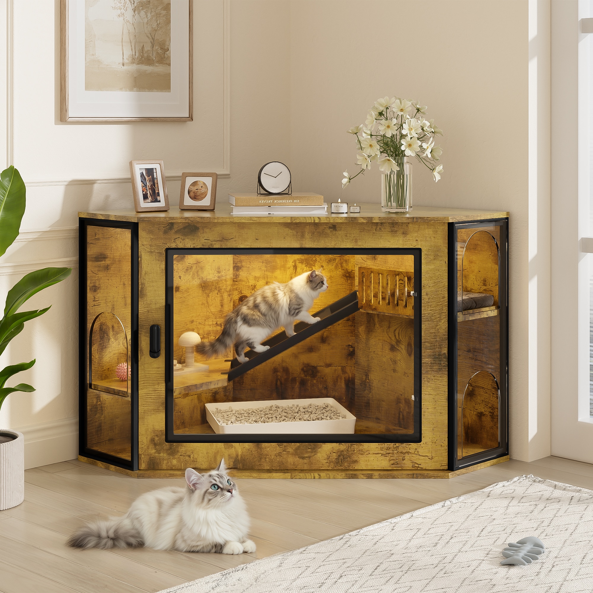 Boho Havens - Tiger Wooden Cat Litter Box Enclosure Furniture