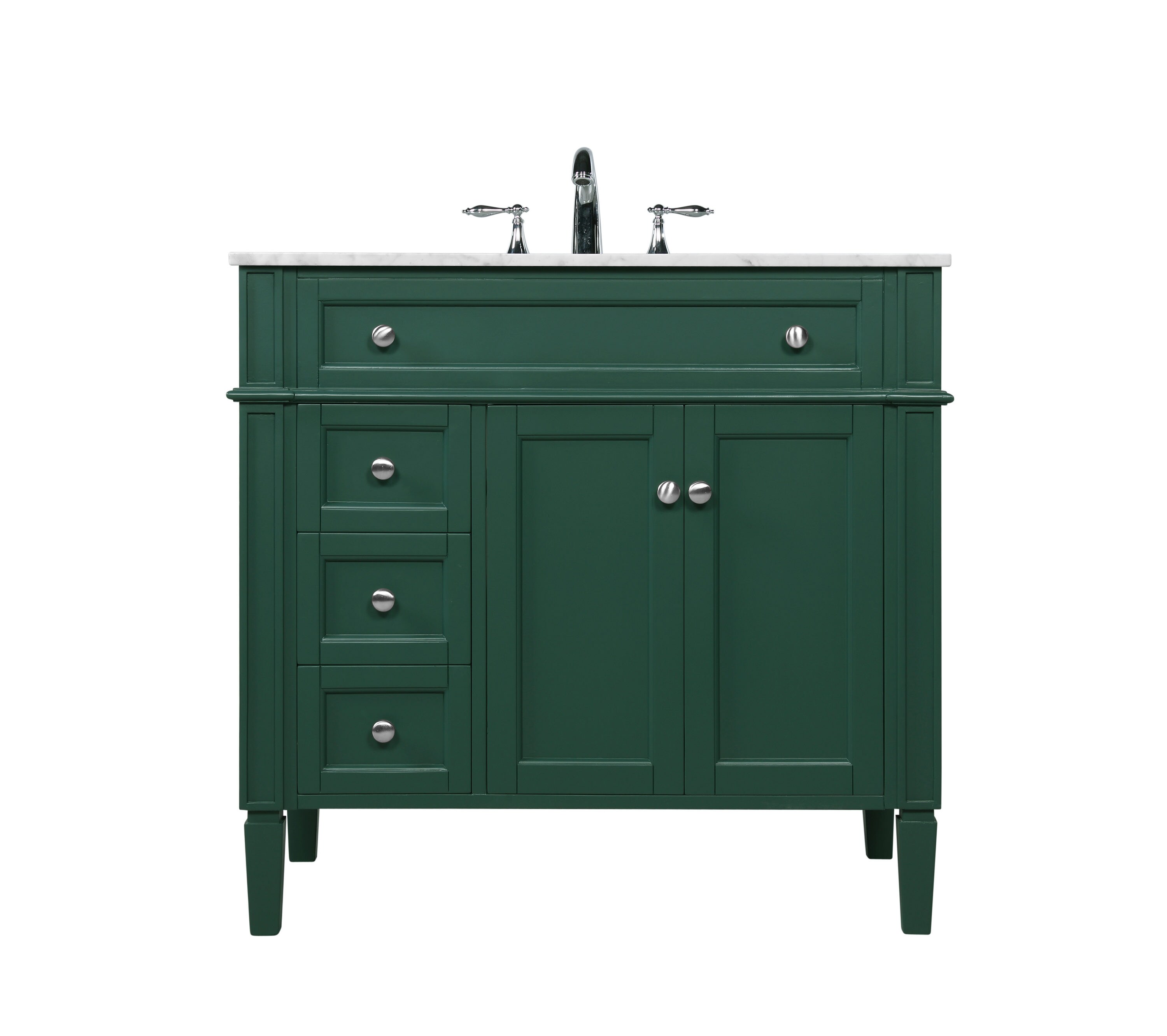 Elegant Decor HF37608GN Home Furnishing 36-in Green Undermount Single sink Bathroom Vanity with Carrara White Marble Top