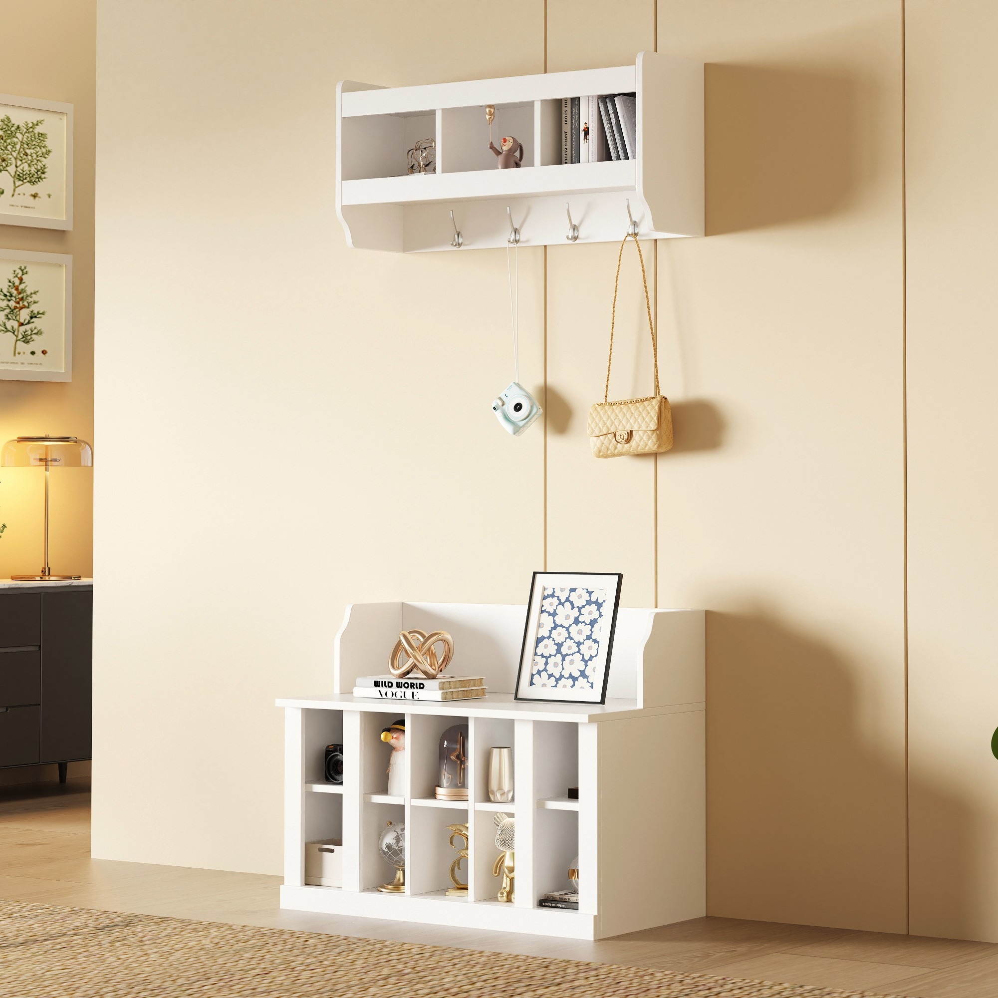 Yiekholo Casual 35.4-in Black Wood Hall Tree