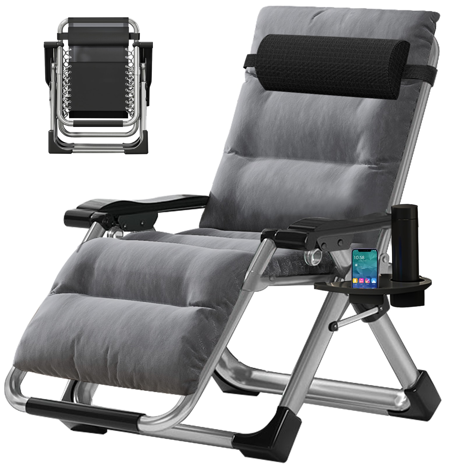 MOONCOOL  Premium Zero Gravity Chair Indoor Outdoor Folding Recliner with Detachable Cushion Headrest and Cup Holder Portable Patio Lawn Chaise Lounge Blue