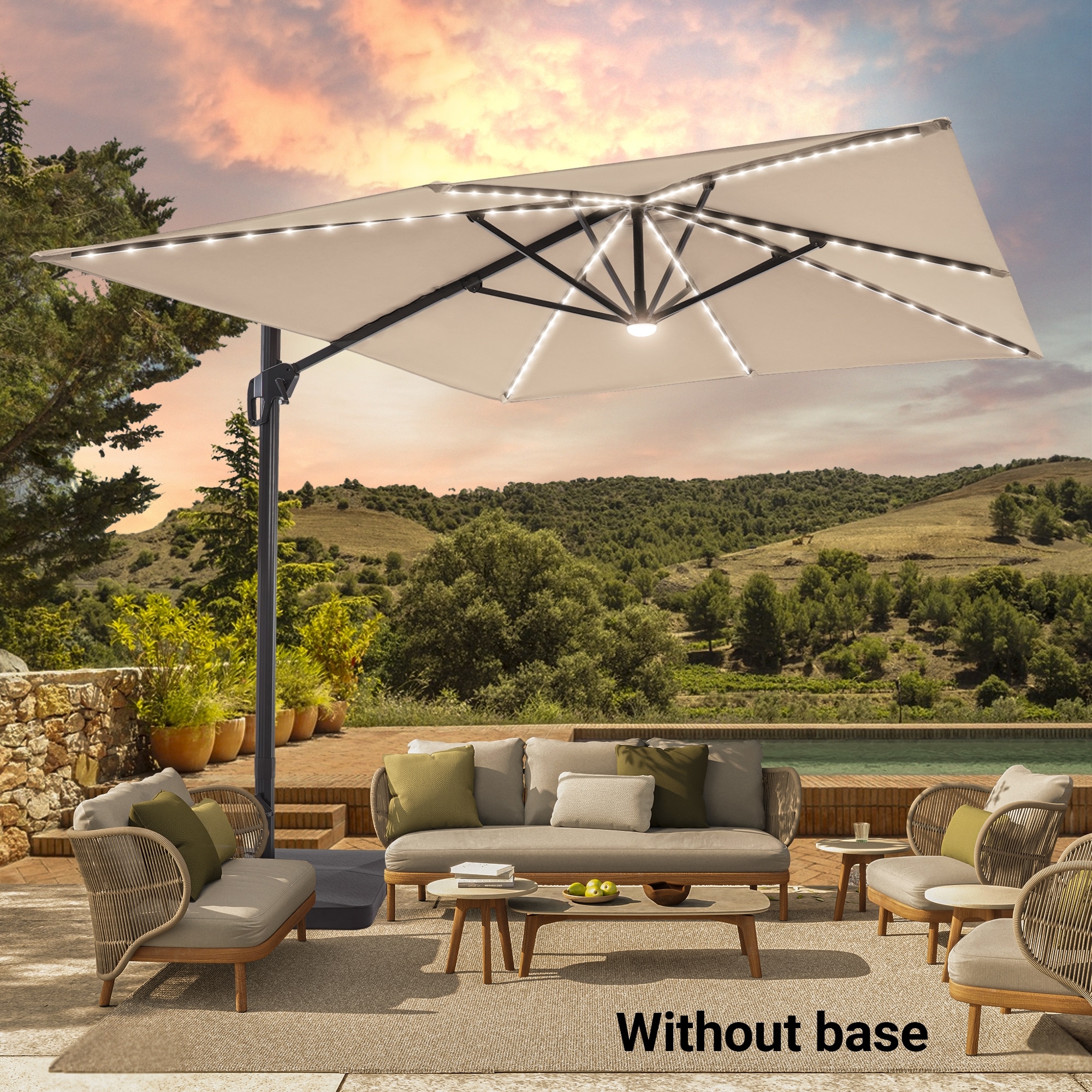 ACEGOSES LW-1159SD-LED 11.5-Feet Aluminum White No-tilt Cantilever Patio Umbrella with Lights and