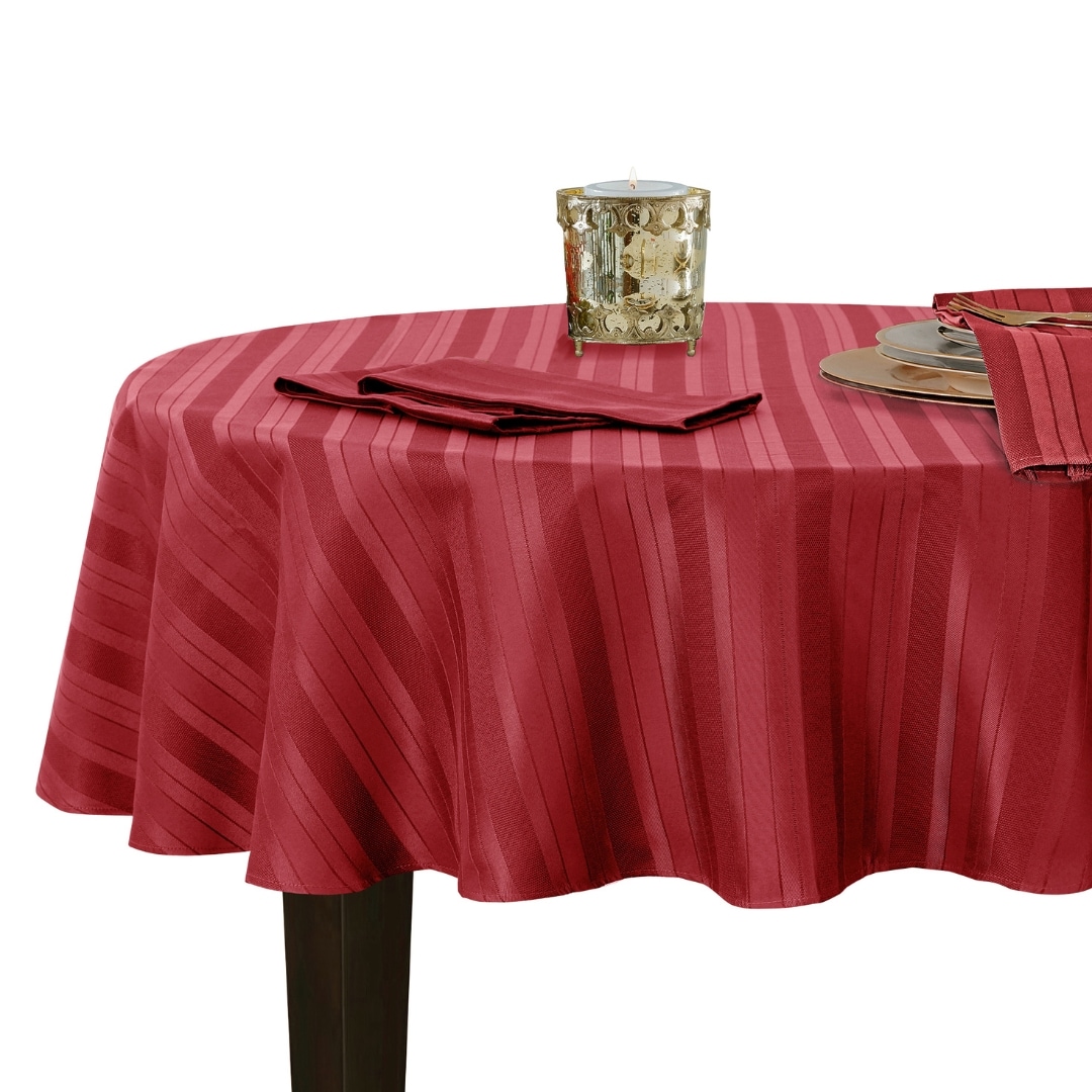 Elrene Home Fashions 026865952094 Denley Stripe Jacquard 70" Round Indoor Red Table Cover for 60-in round
