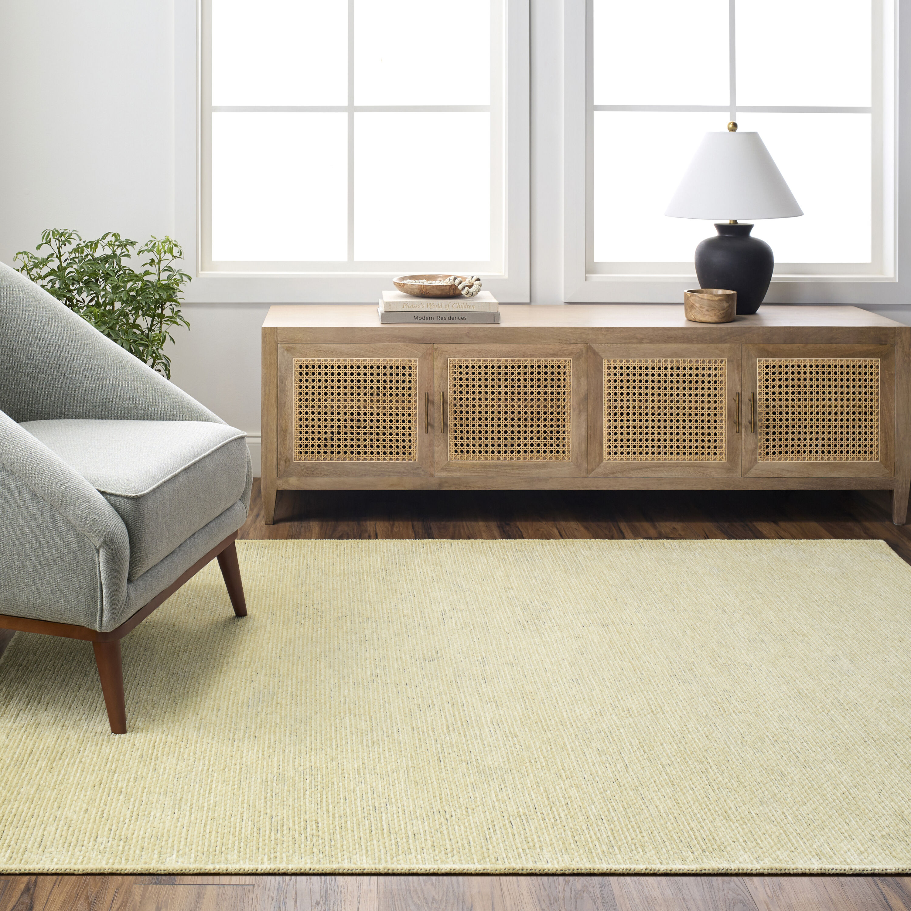 Livabliss QBC2306-537 Quebec 5 x 7 (ft) Polyester Grass Green Rectangular Indoor Solid Mid-Century Modern Machine washable Area rug