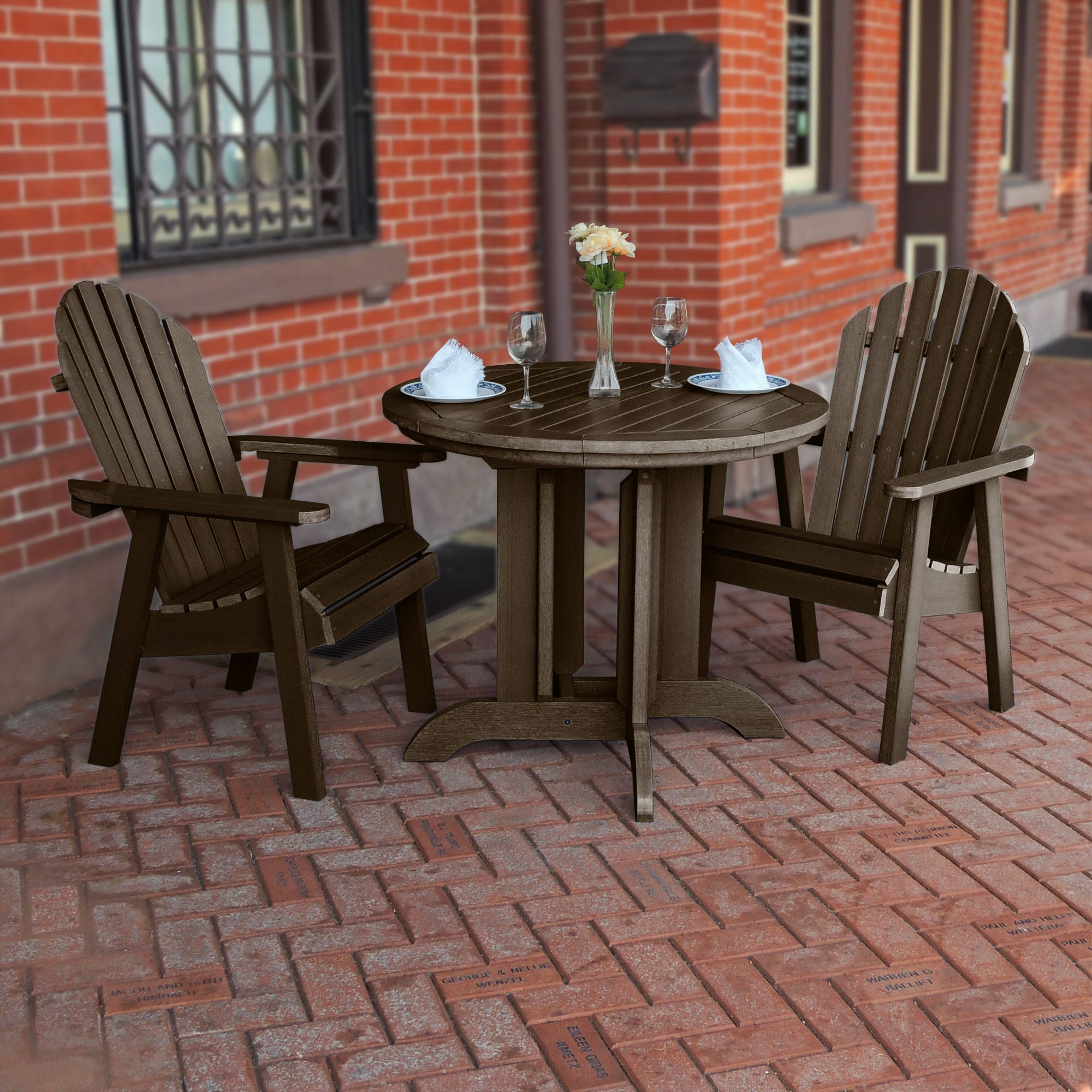 highwood CM-ST3SQD1-ACE Sequoia Professional 3 -Piece Weathered Acorn Patio Dining Set Plastic Round Table with 2 Stationary Chairs