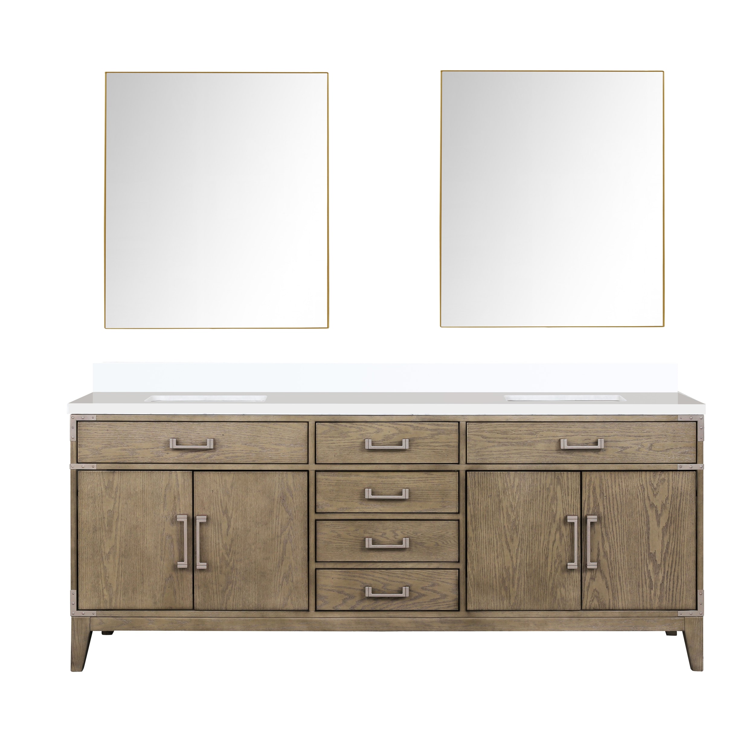 Lexora LVW80DR210 Wilton 80-in Grey Oak Undermount Double Sink Bathroom Vanity with White Quartz Top (Mirror Included)