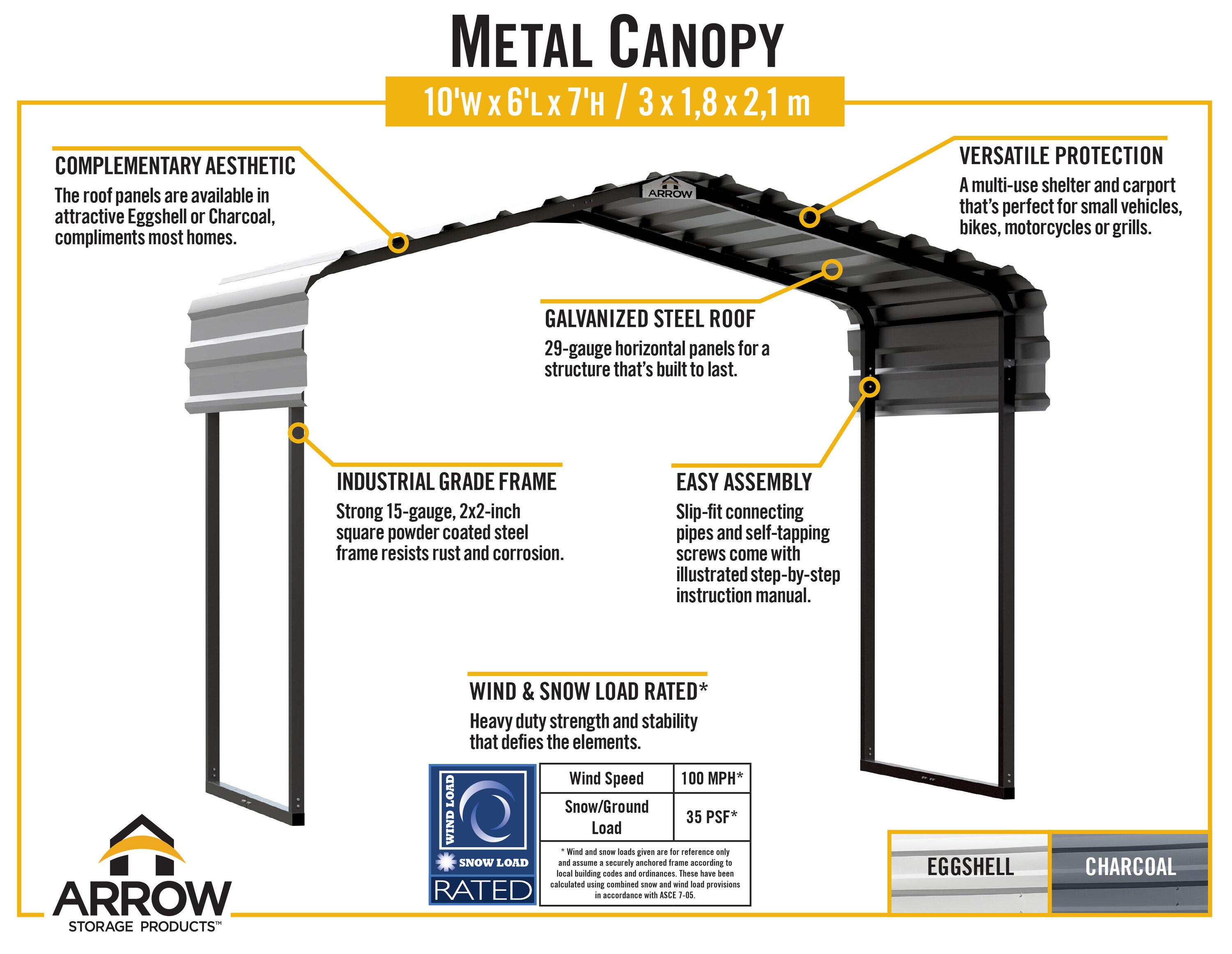 Arrow CPH100607DS Carport-Covers - View #7