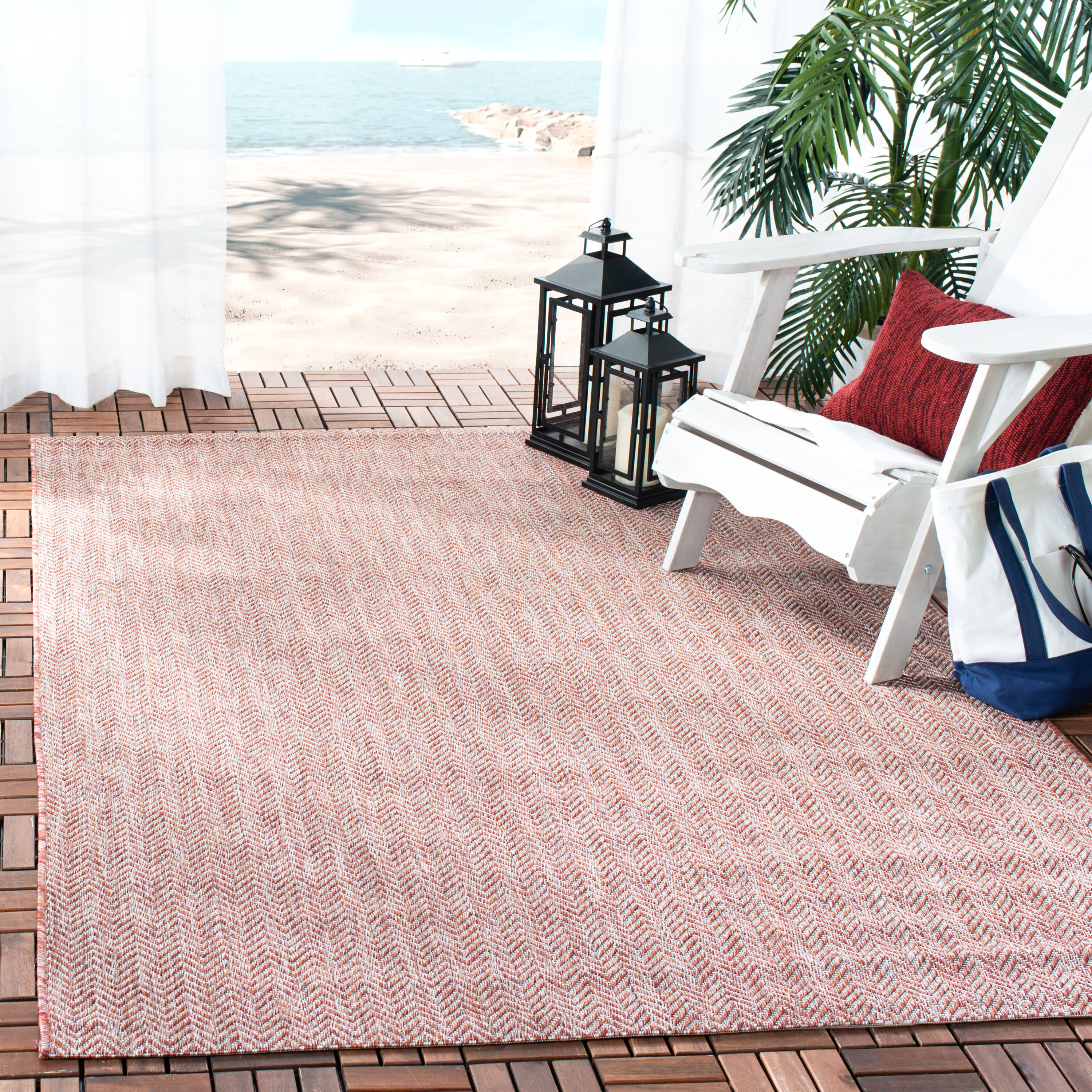 Modern Red and Beige Chevron 2' x 3'7'' Outdoor Accent Rug