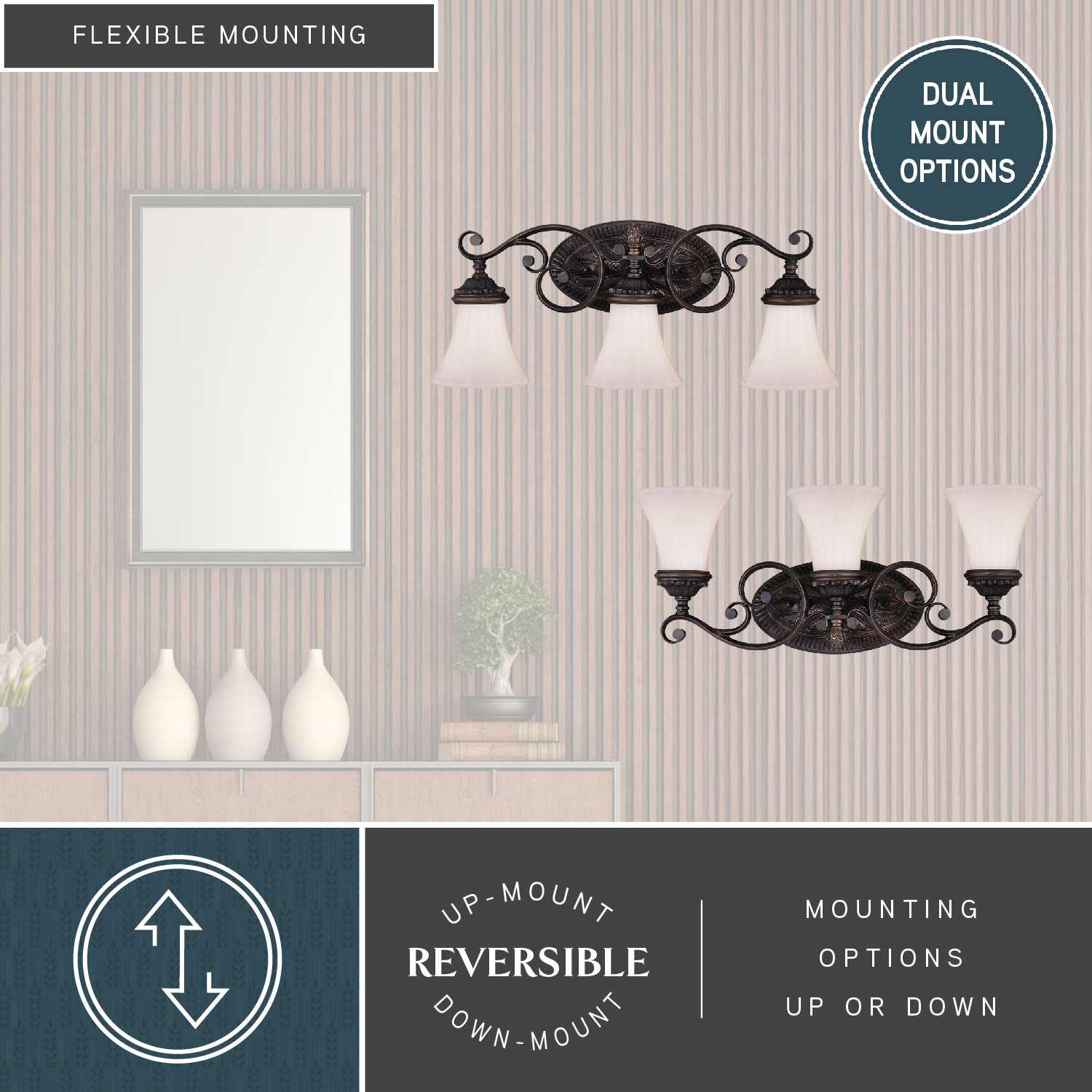 Venetian Bronze 3-Light Vanity Fixture with Etched Glass