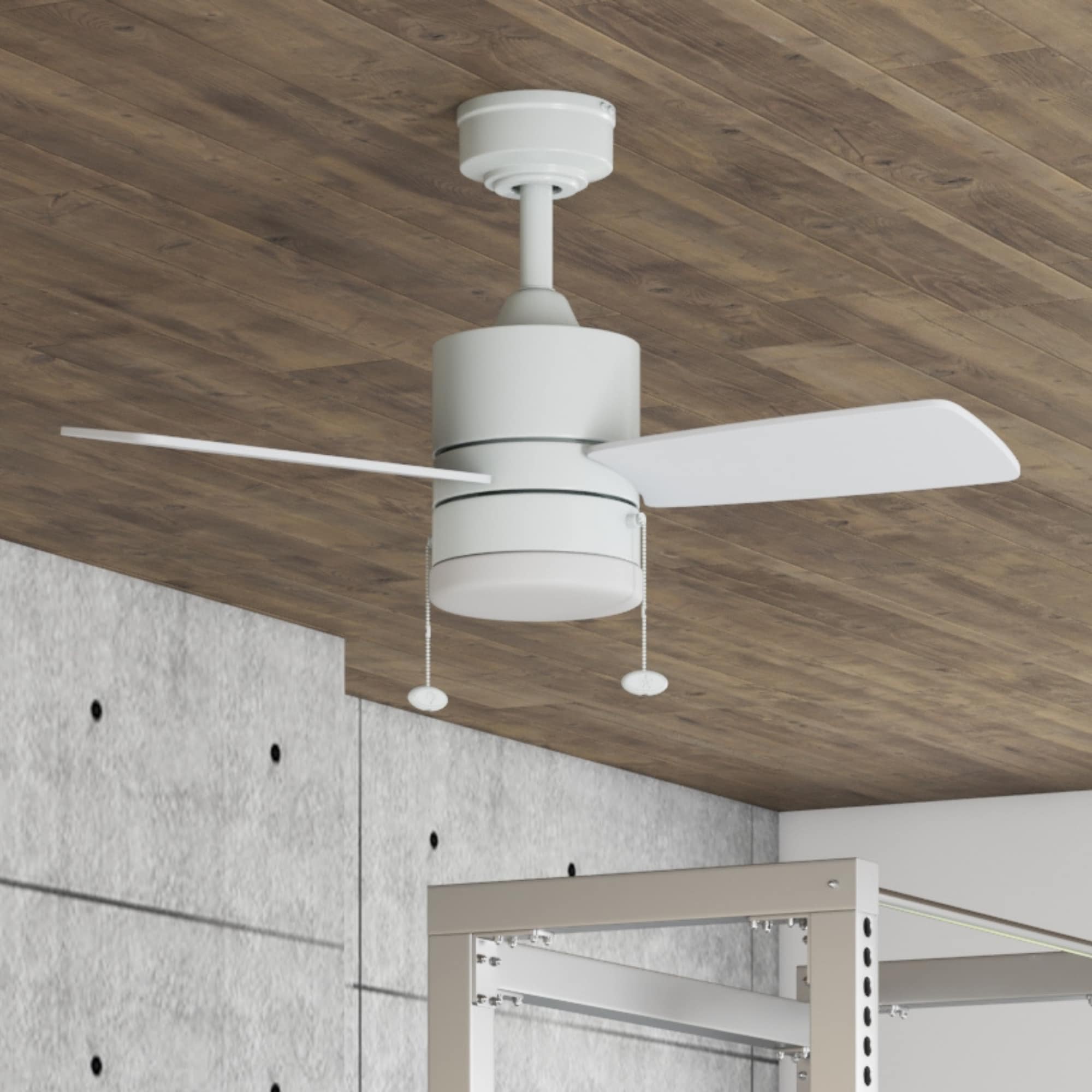 Harbor Breeze 42467 Monroem 32-in White with White/Driftwood Blades Ceiling Fan With Light ( 3 -Blade )