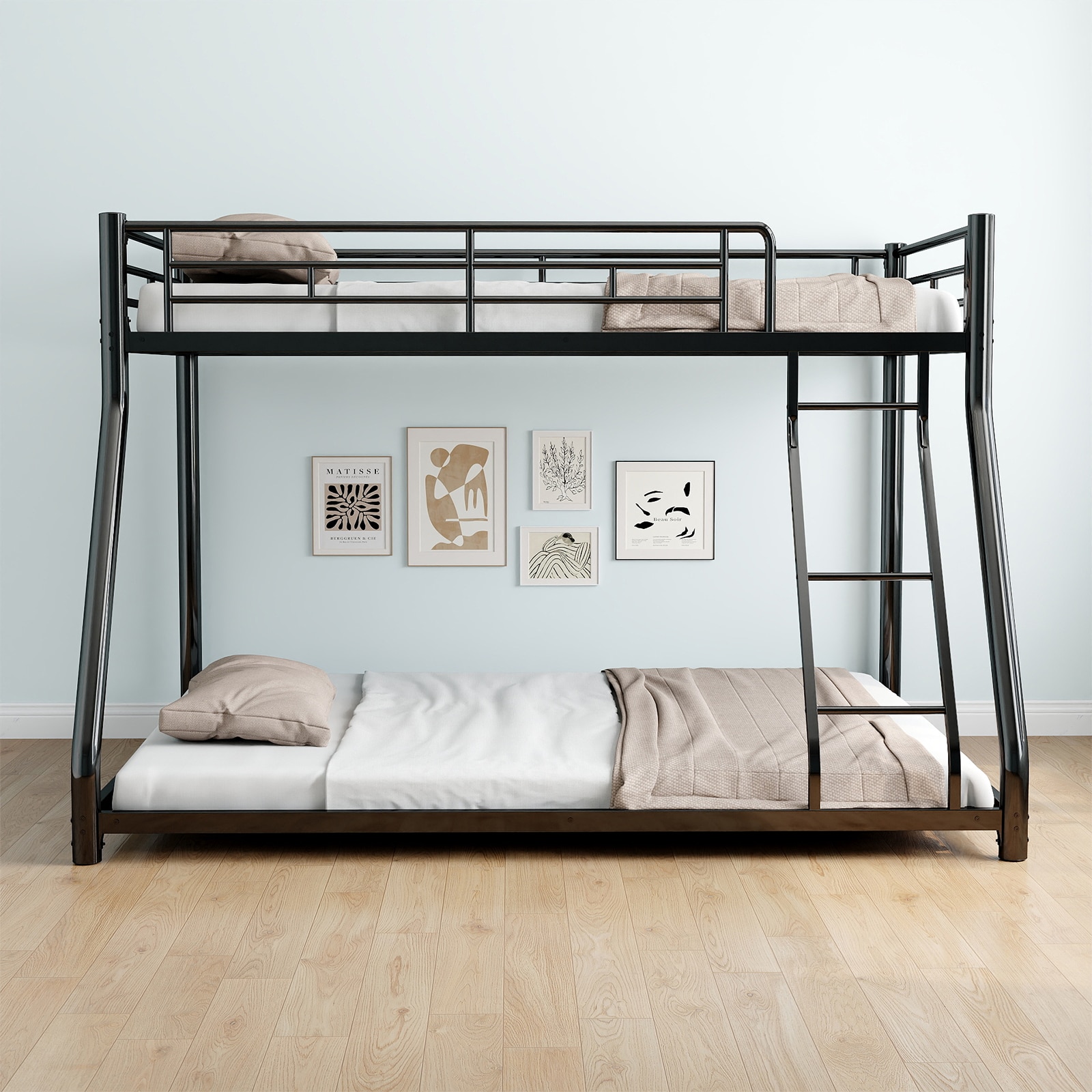 Tatayosi JJ-5P279722 Twin Over Full Metal Bunk Bed Heavy Duty Metal Bunk Bed Frame Bunk Bed Twin Over Full with Ladder and Full-Length Guardrail