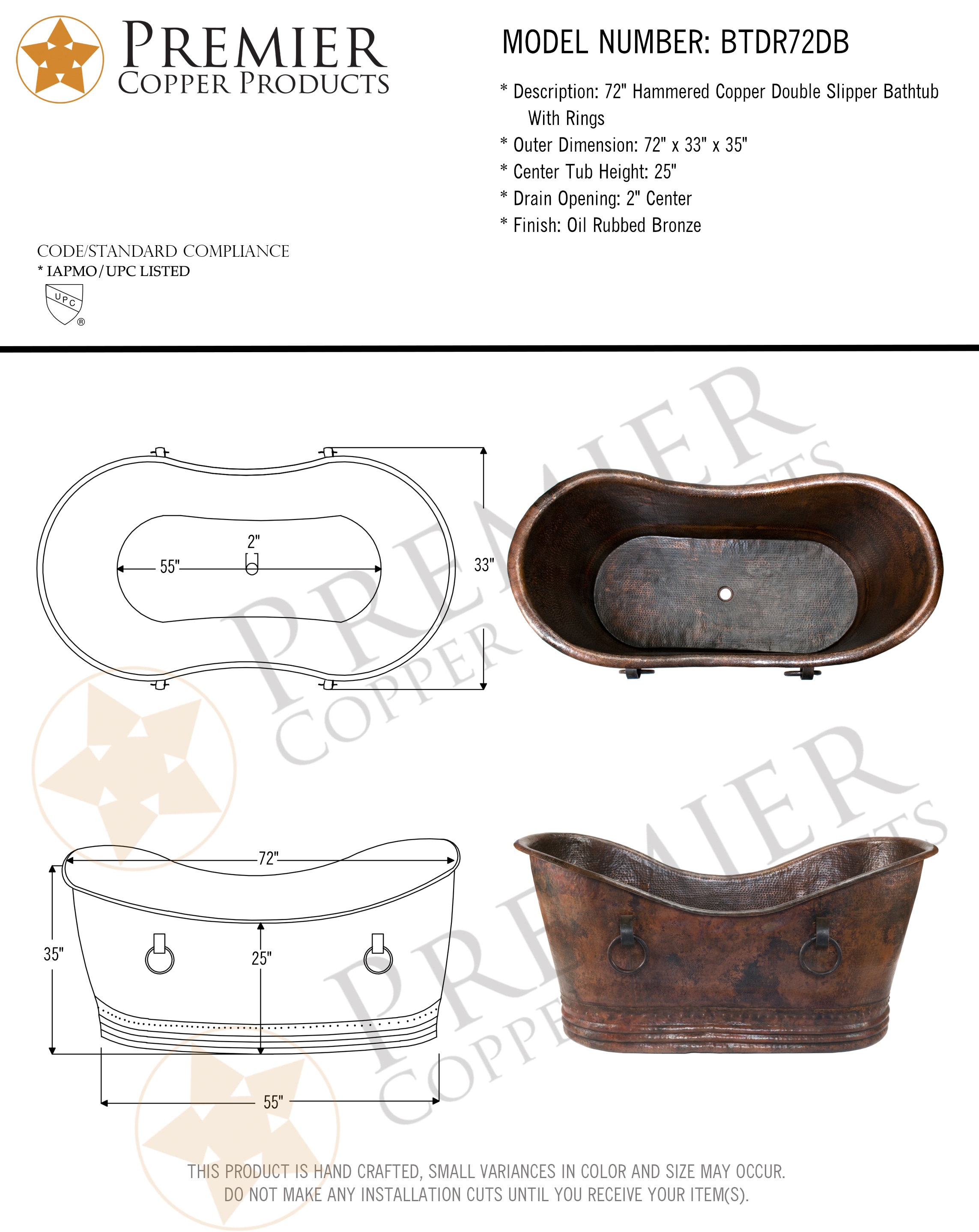PREMIER COPPER PRODUCTS BTDR72DB bathtubs - View #9