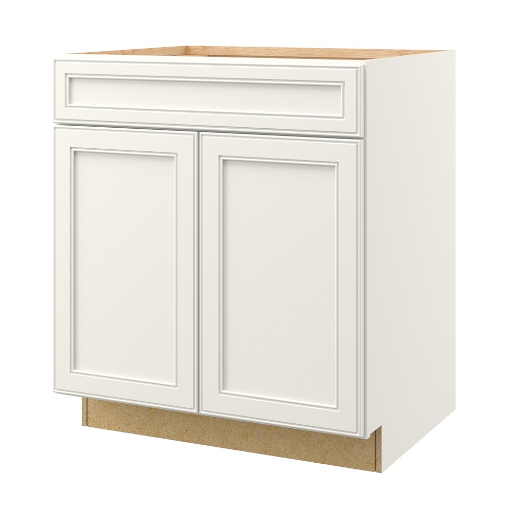 McKeller 30-in W x 34.5-in H x 24-in D Linen 1-Drawer Base Fully Assembled Cabinet (Flat Panel Square Style) in White | - allen + roth 20784MK