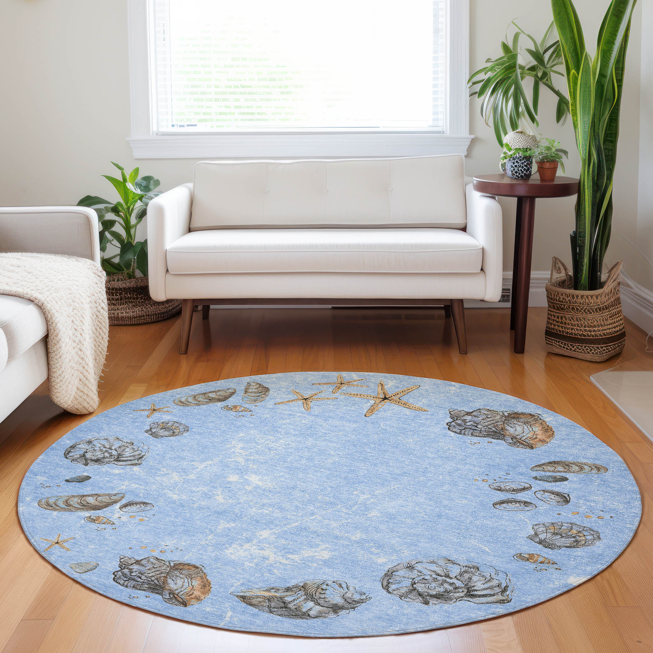 Addison Rugs AMF188BL8RO Mayfield AMF188BL 8 x 8 (ft) Loomed Polyester Blue Round Indoor Geometric Machine washable Area rug
