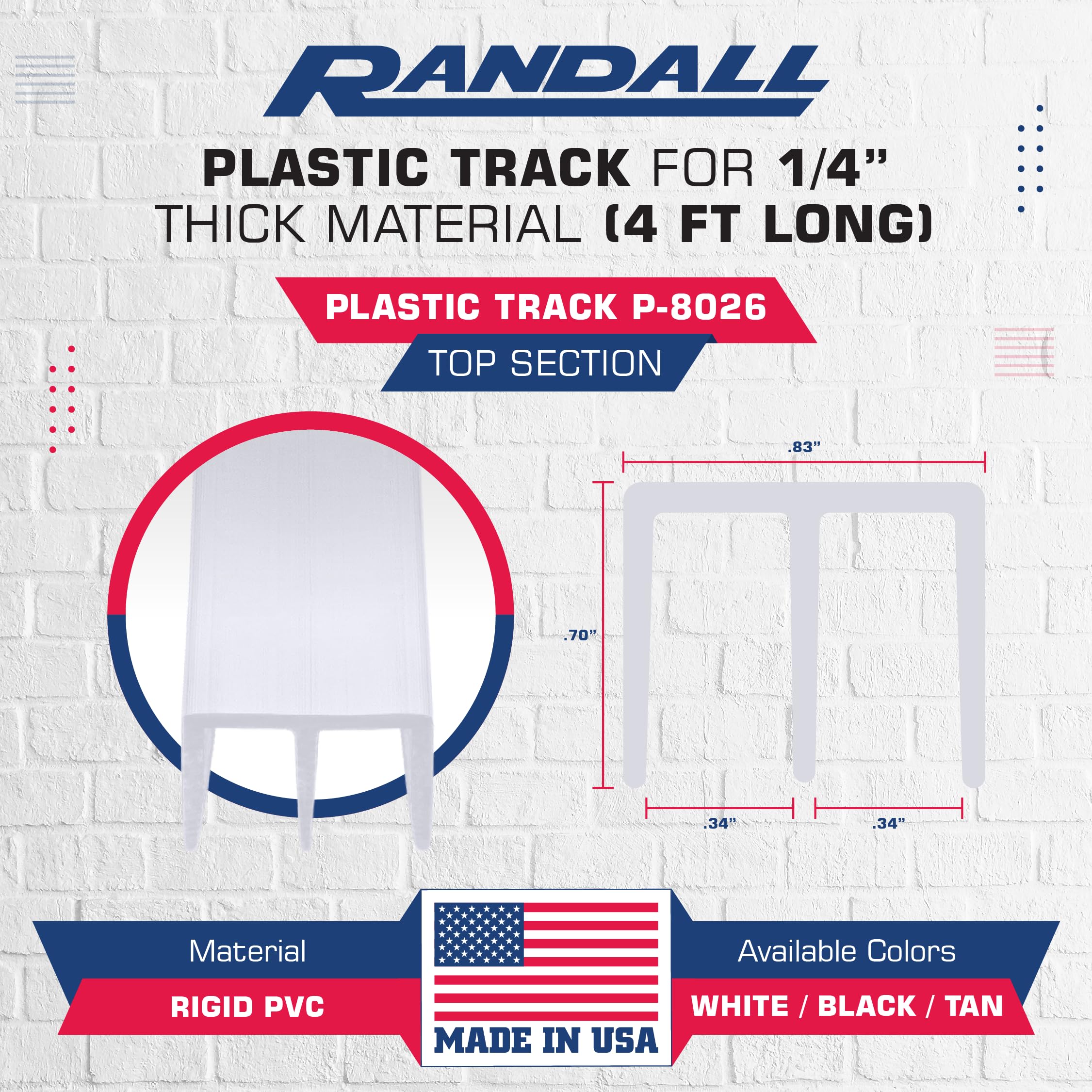 Randall Manufacturing Co., Inc 4 FT P-8026-WH Sliding-Closet-Door-Track-Track-Kits - View #4