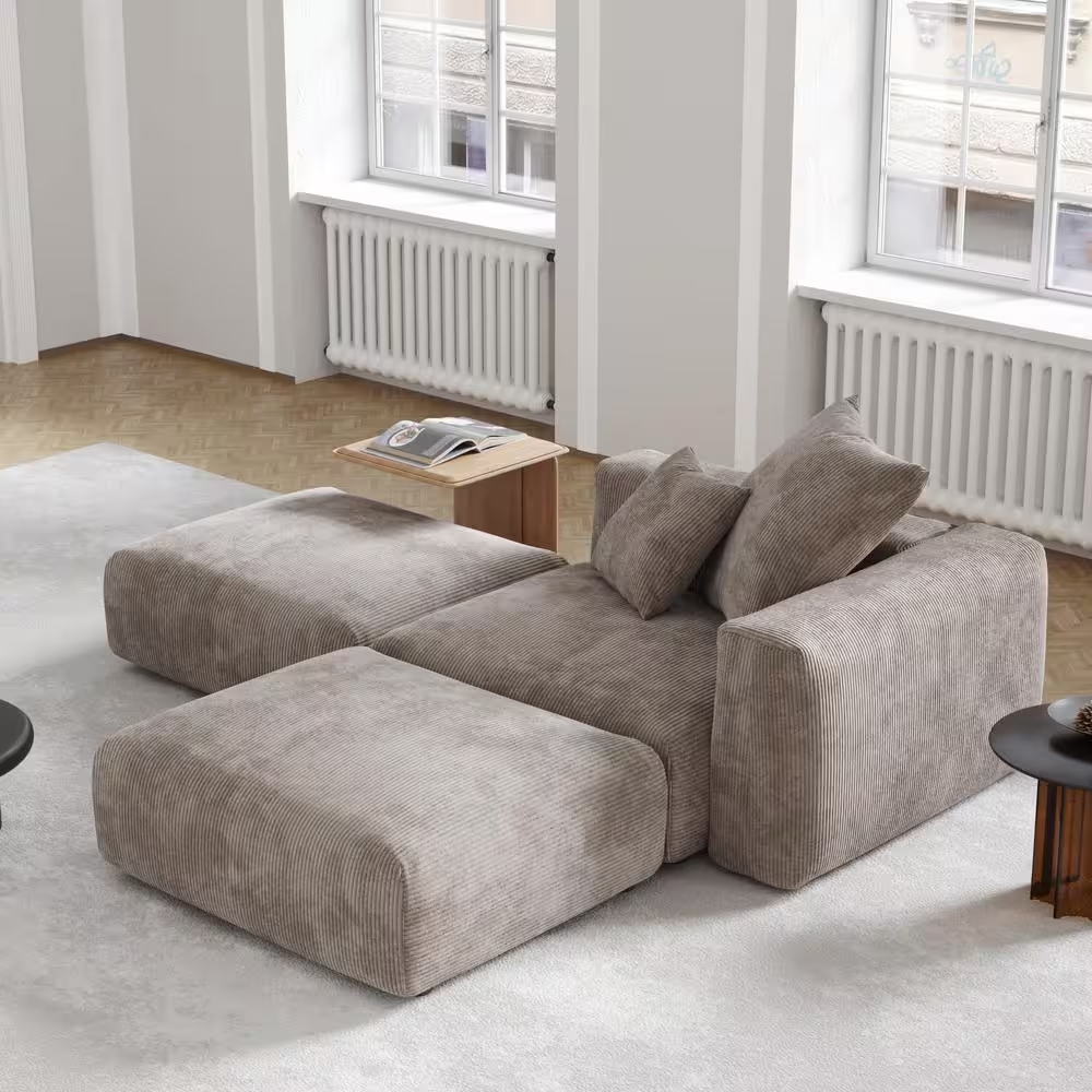 BuotiqHom DH-C1+2-126BR 90.55-in Casual Brown Sectional