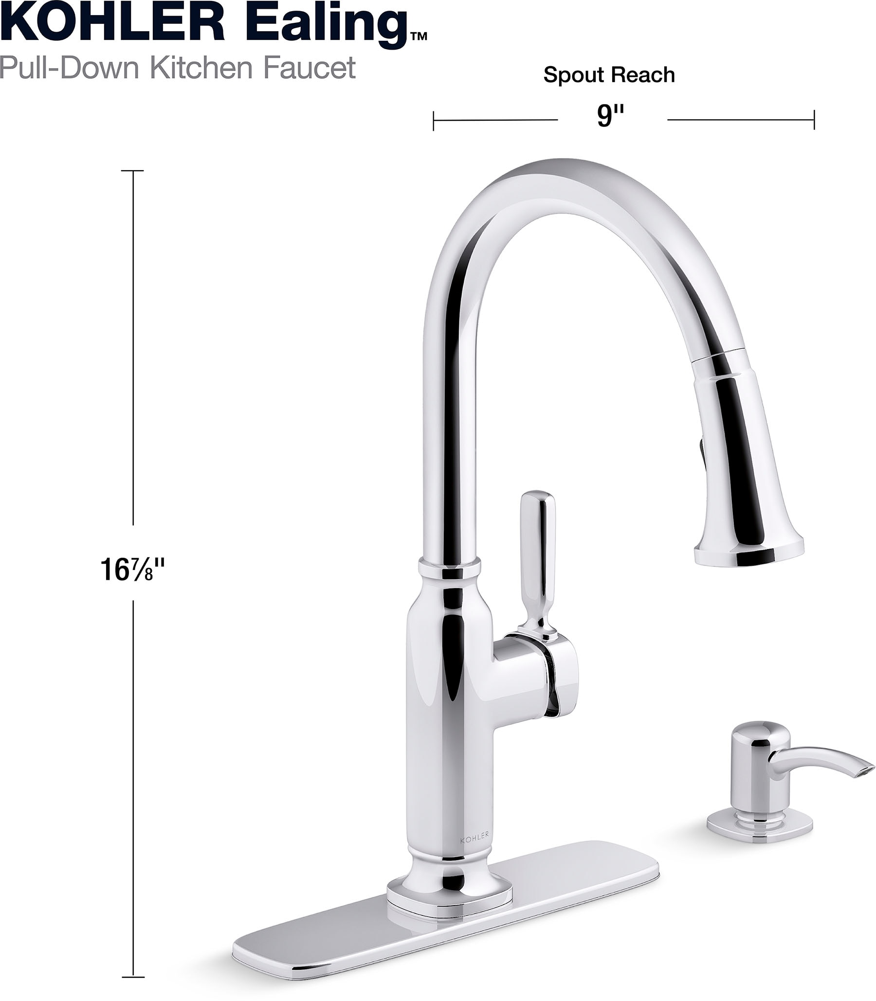 KOHLER Ealing Polished Chrome Single Handle Pull-down Kitchen Faucet ...