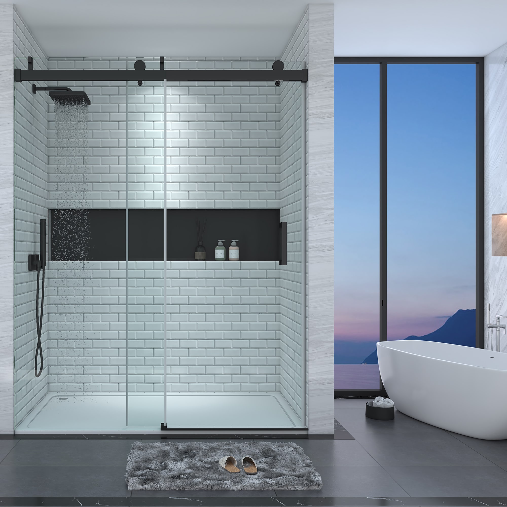 CASAINC Shower Door Matte Black 68-in To 72-in X 76-in Frameless ...